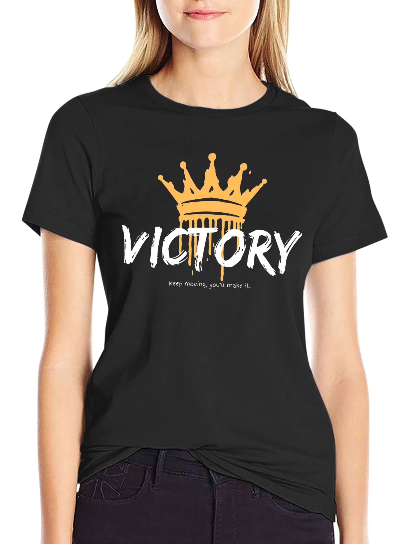 Victory Crown Graphic Tee - Black Cotton T-Shirt