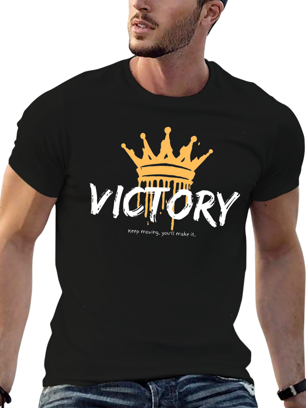 Victory Crown Graphic Tee - Black Cotton T-Shirt