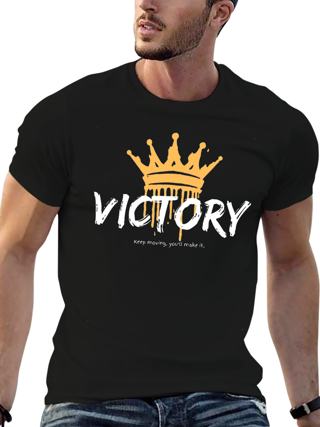 Victory Crown Graphic Tee - Black Cotton T-Shirt
