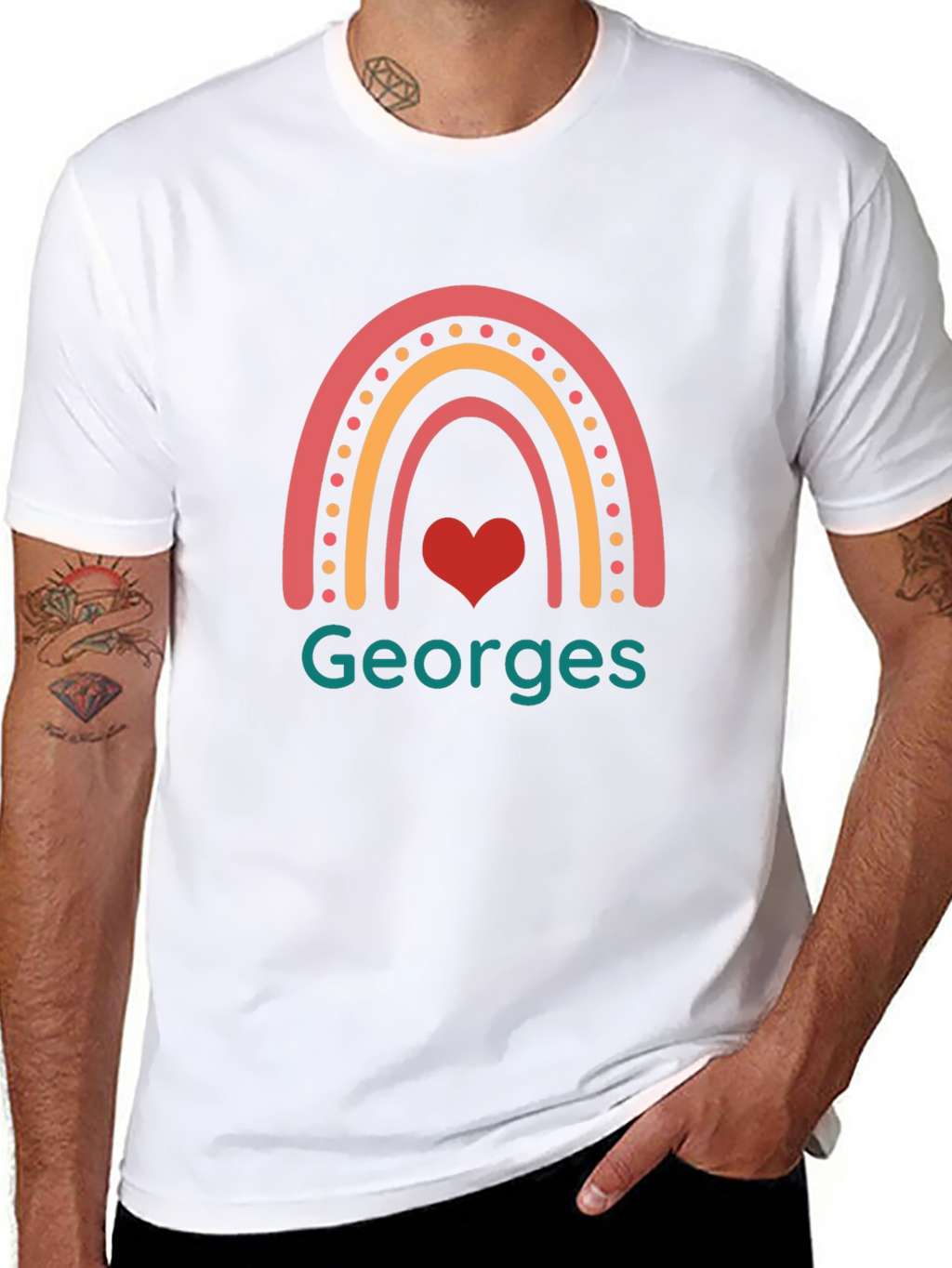 Personalized Georges Rainbow Heart T-Shirt