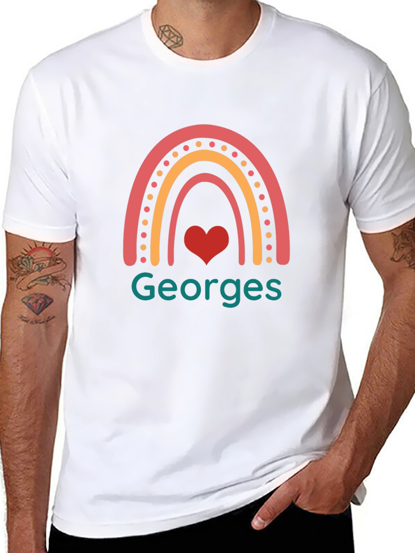 Personalized Georges Rainbow Heart T-Shirt