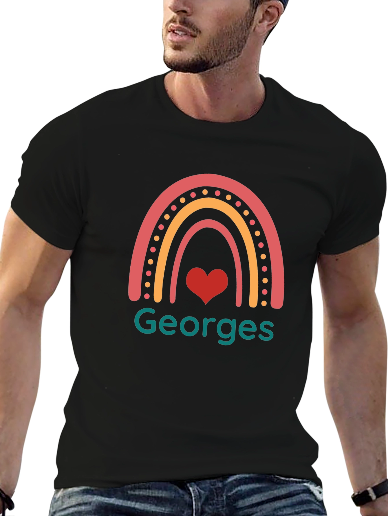 Personalized Georges Rainbow Heart T-Shirt