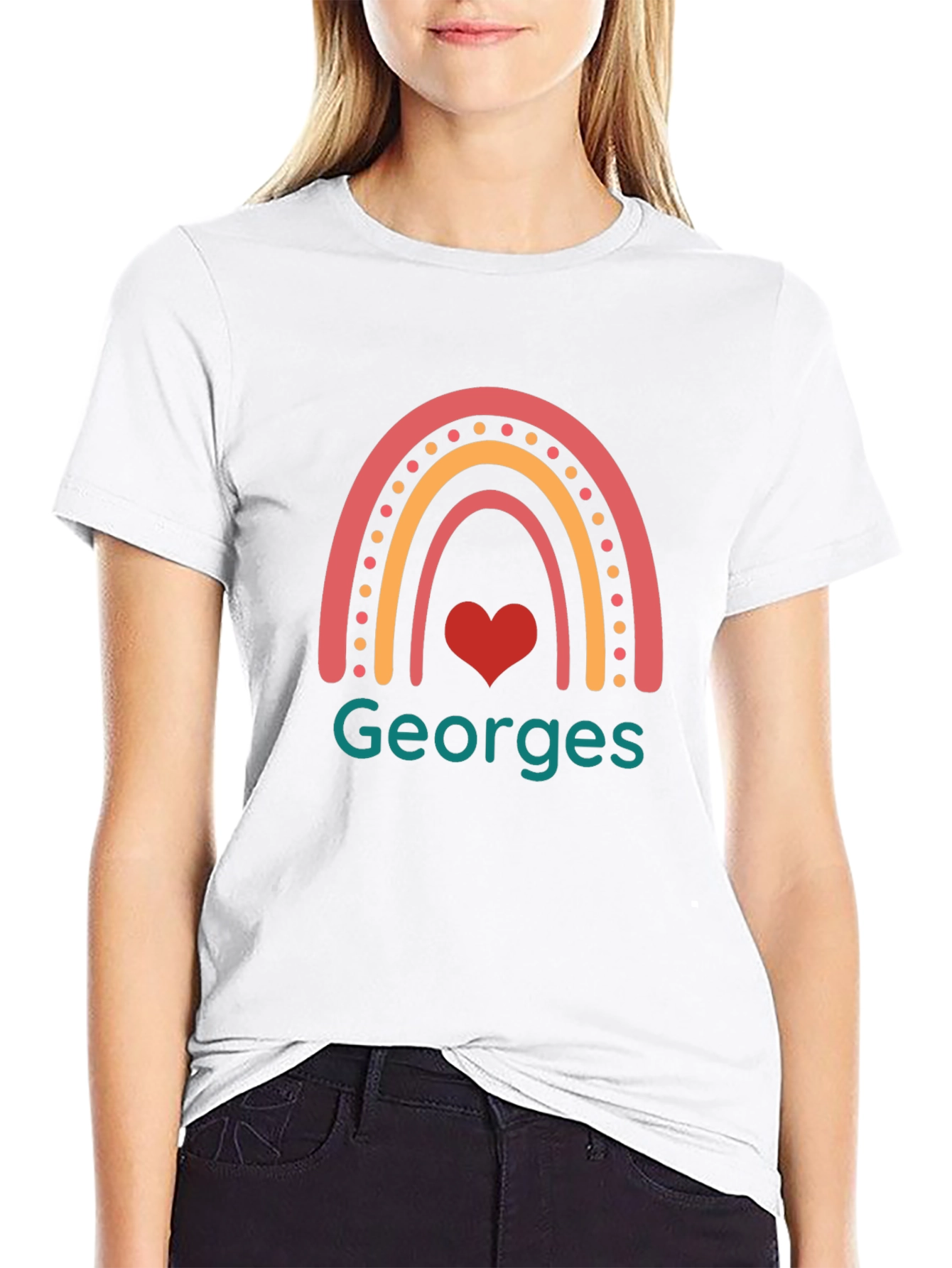 Personalized Georges Rainbow Heart T-Shirt