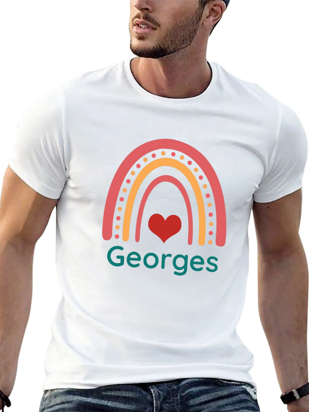 Personalized Georges Rainbow Heart T-Shirt
