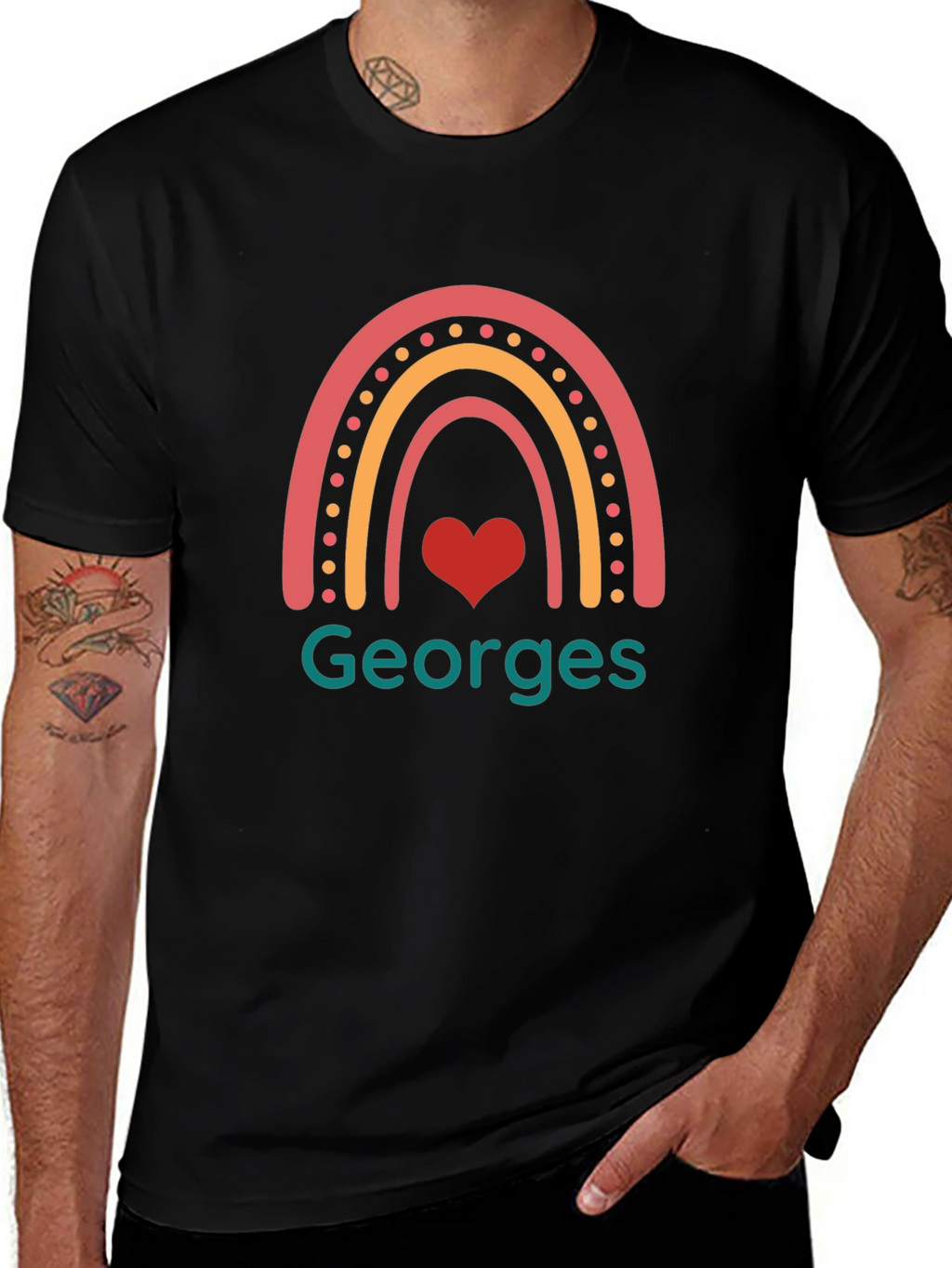 Personalized Georges Rainbow Heart T-Shirt