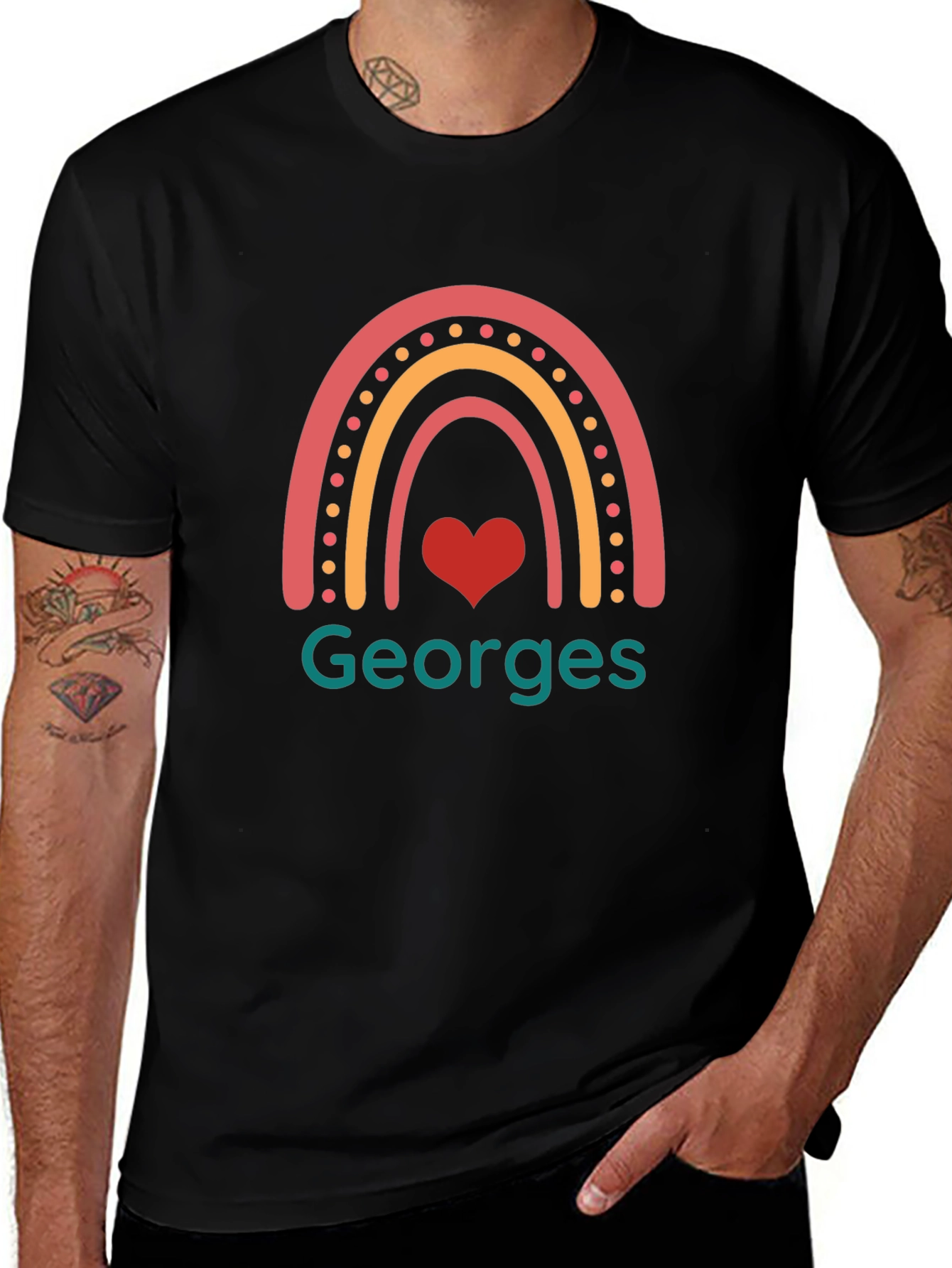 Personalized Georges Rainbow Heart T-Shirt