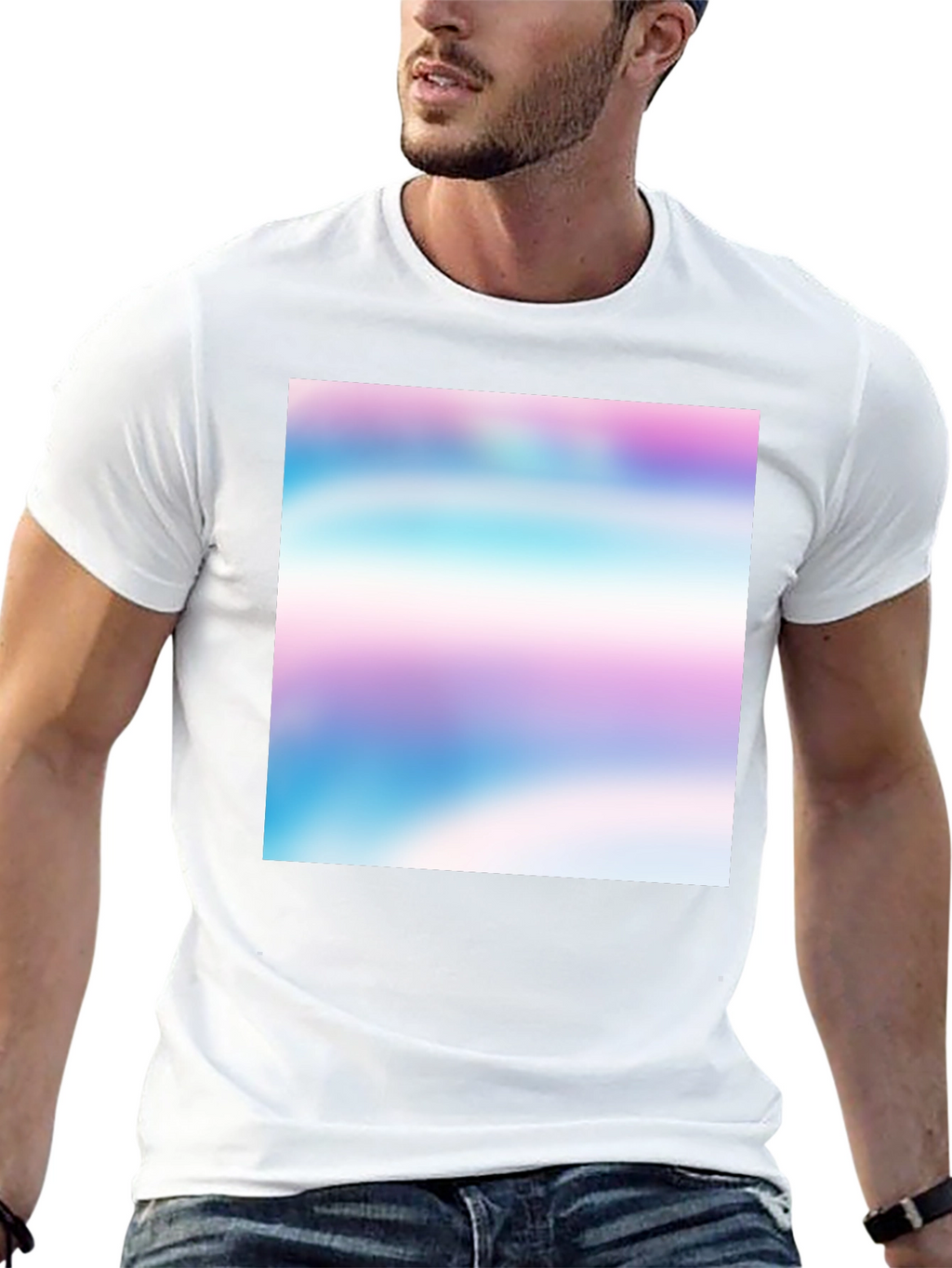 Black T-Shirt with Abstract Pastel Design