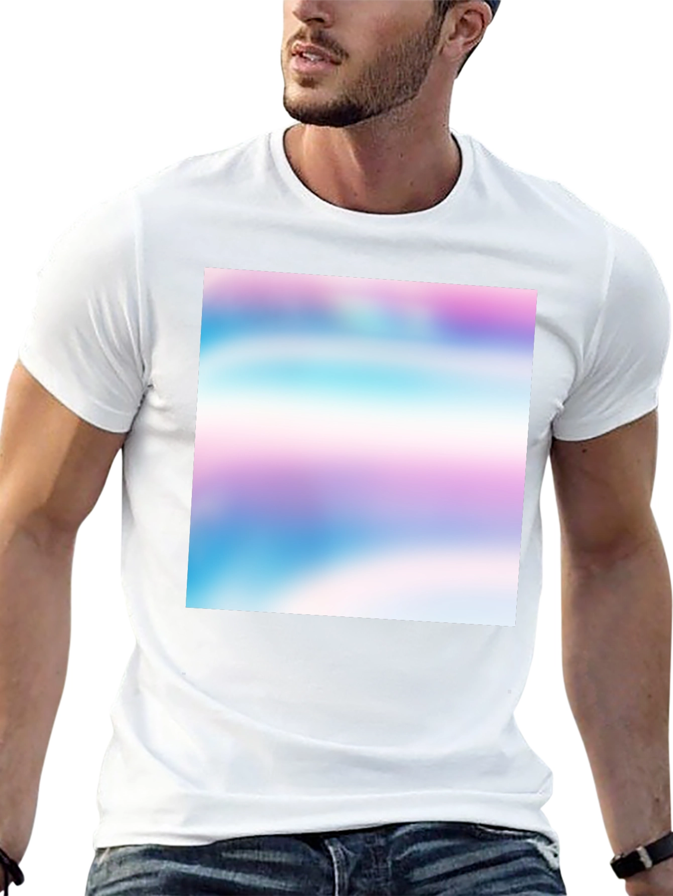 Black T-Shirt with Abstract Pastel Design