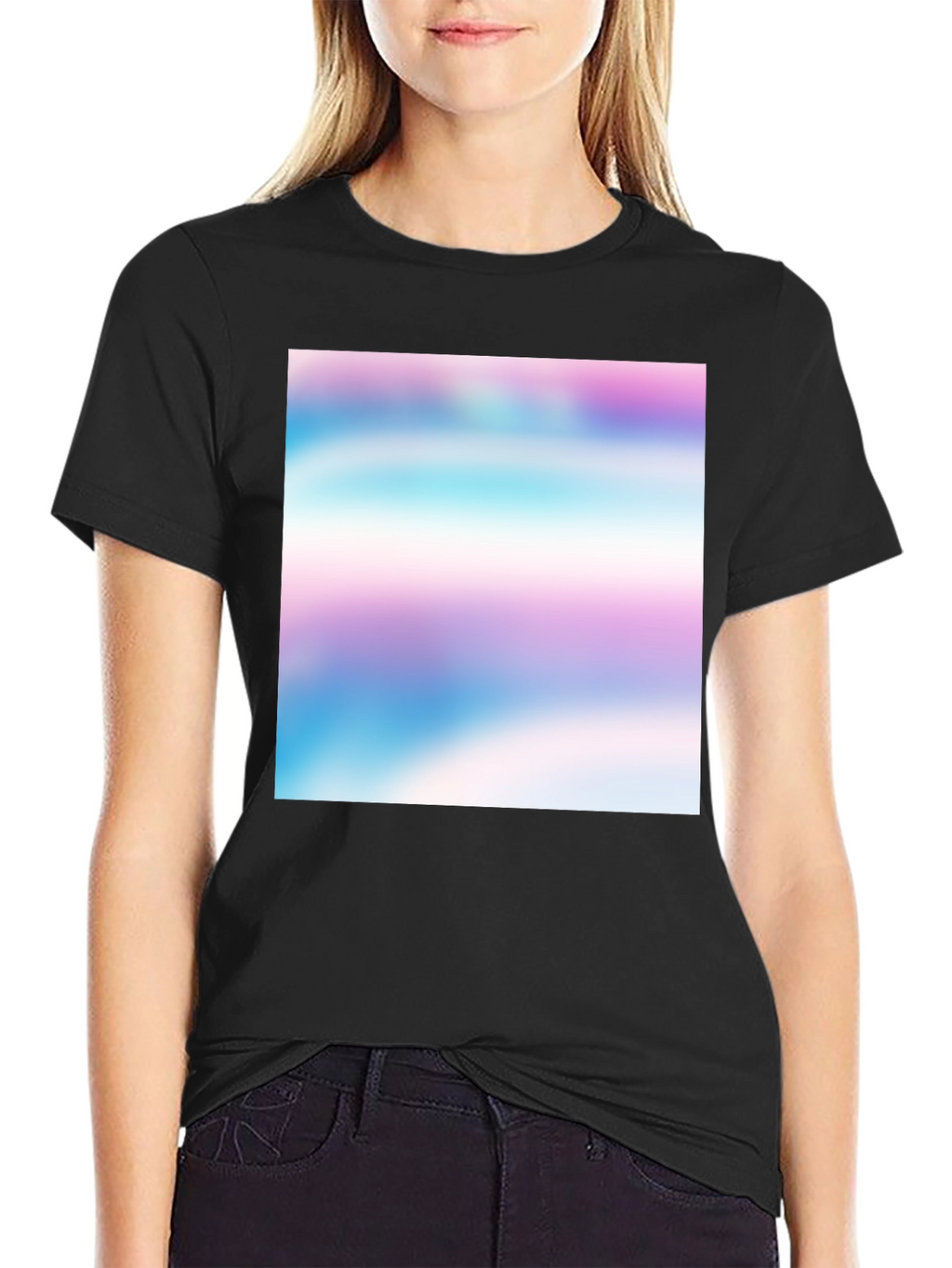 Black T-Shirt with Abstract Pastel Design