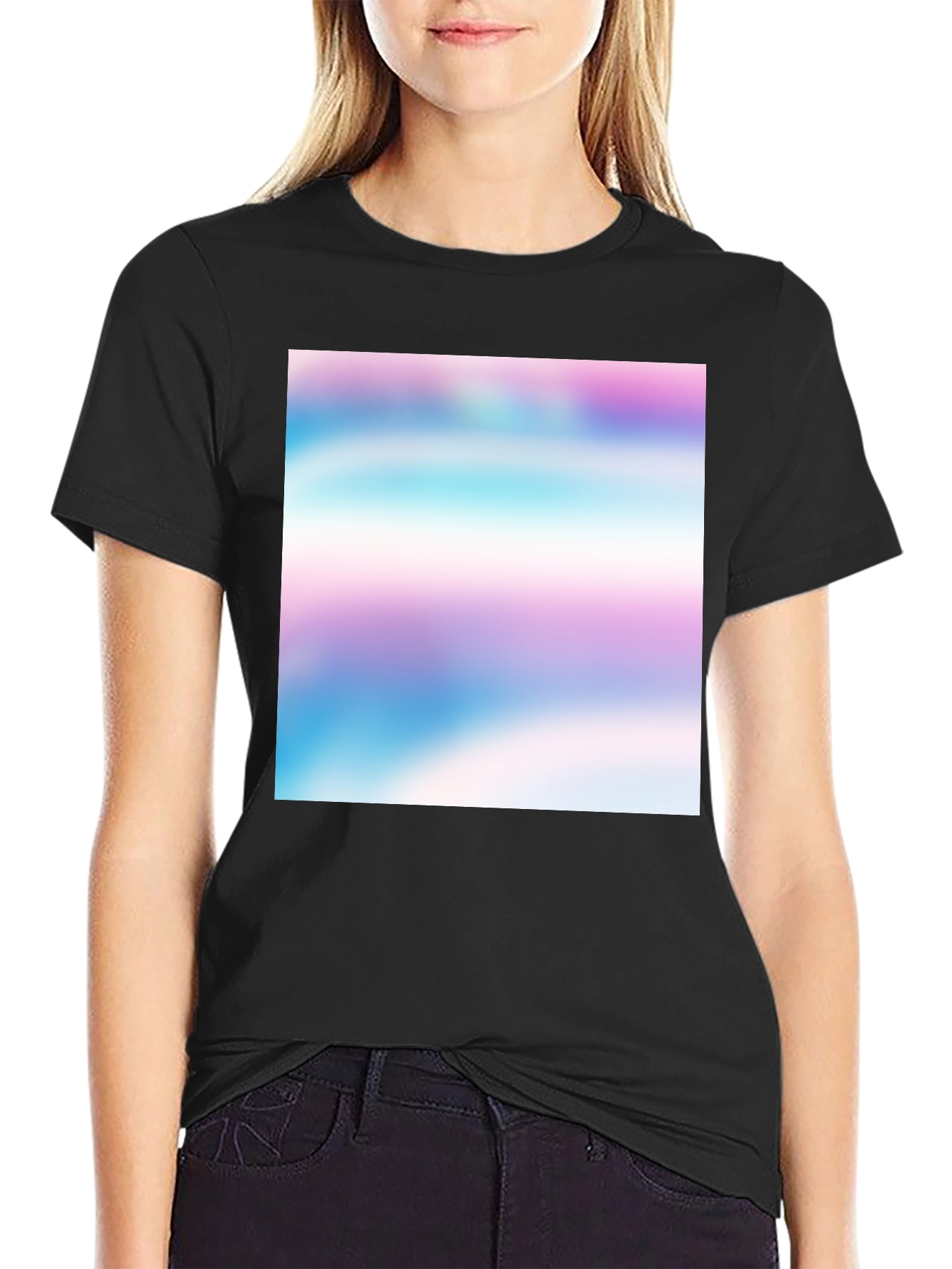 Black T-Shirt with Abstract Pastel Design