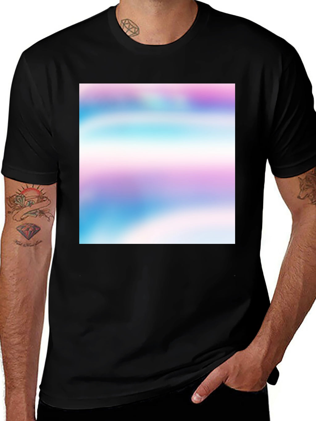 Black T-Shirt with Abstract Pastel Design