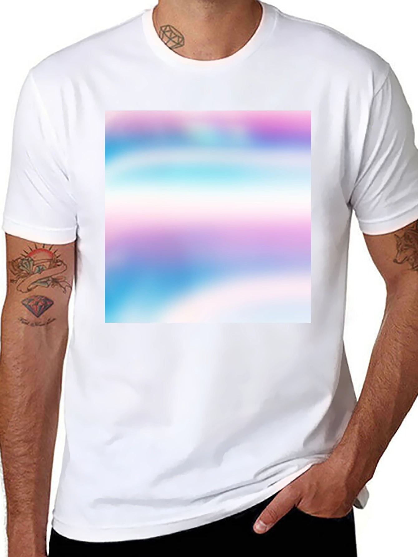 Black T-Shirt with Abstract Pastel Design