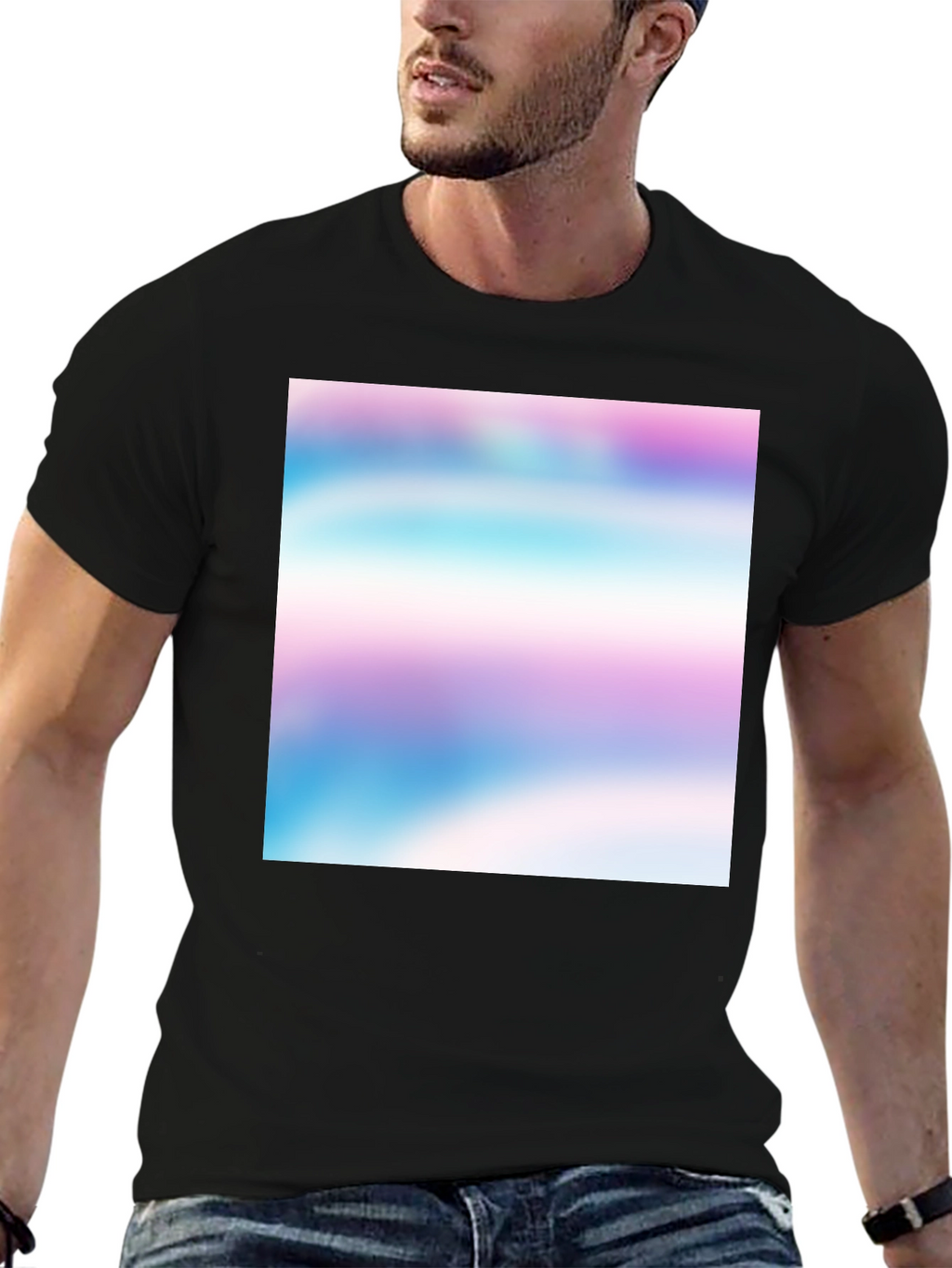 Black T-Shirt with Abstract Pastel Design
