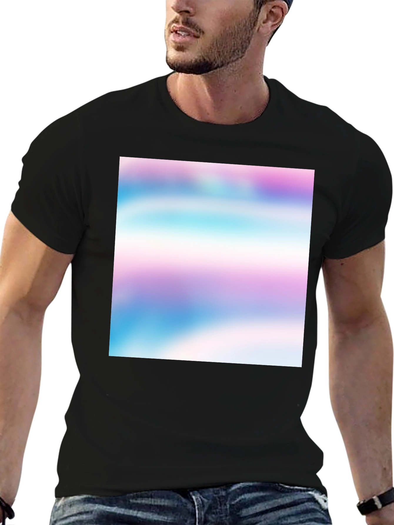 Black T-Shirt with Abstract Pastel Design