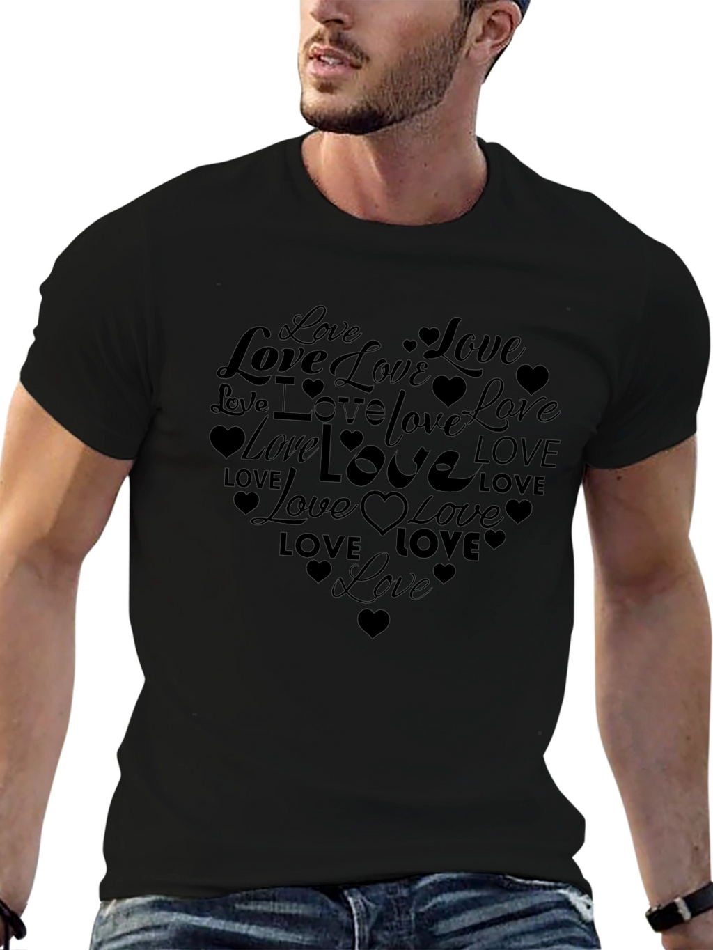 Love Heart Graphic Black T-Shirt