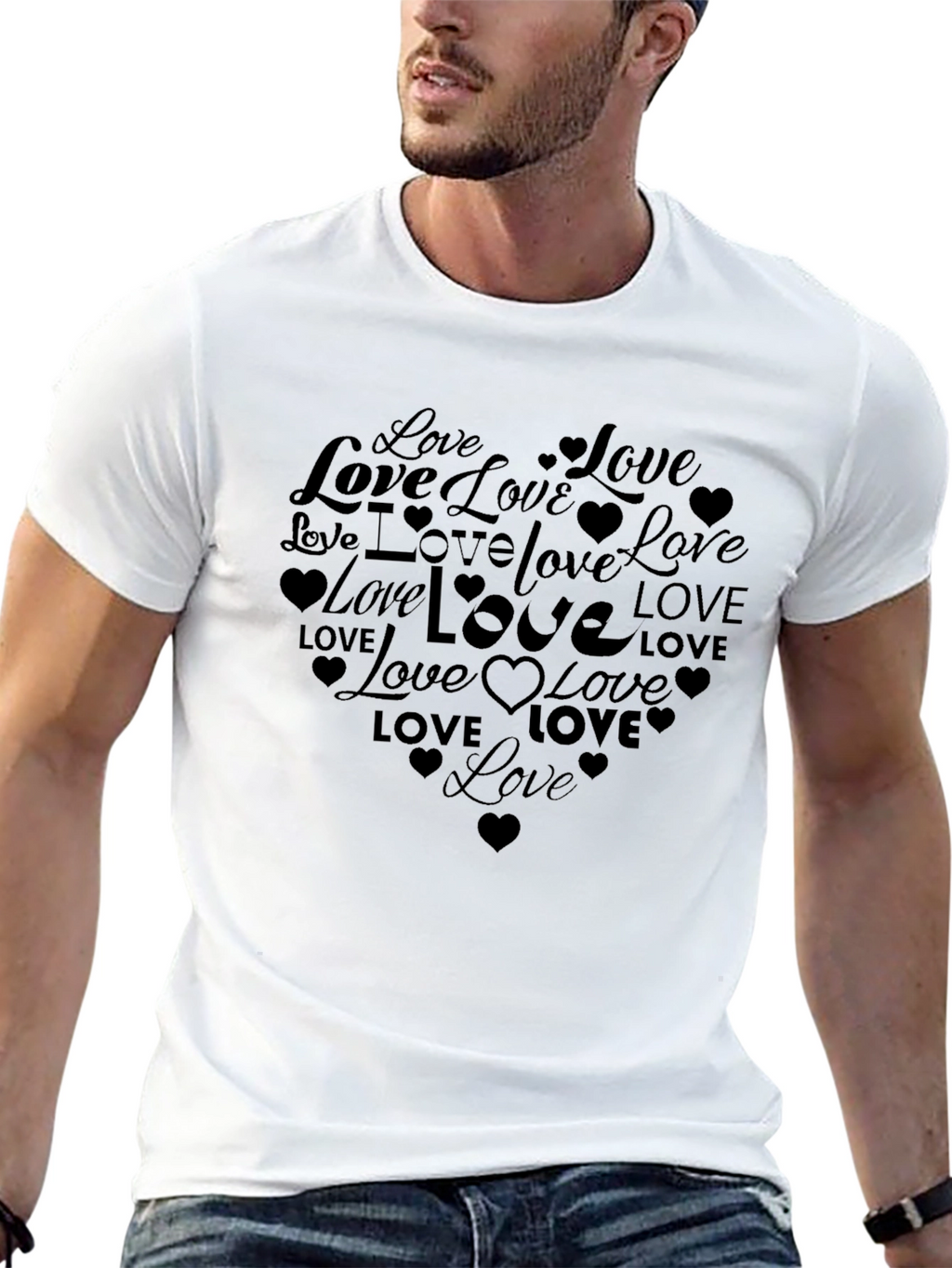 Love Heart Graphic Black T-Shirt