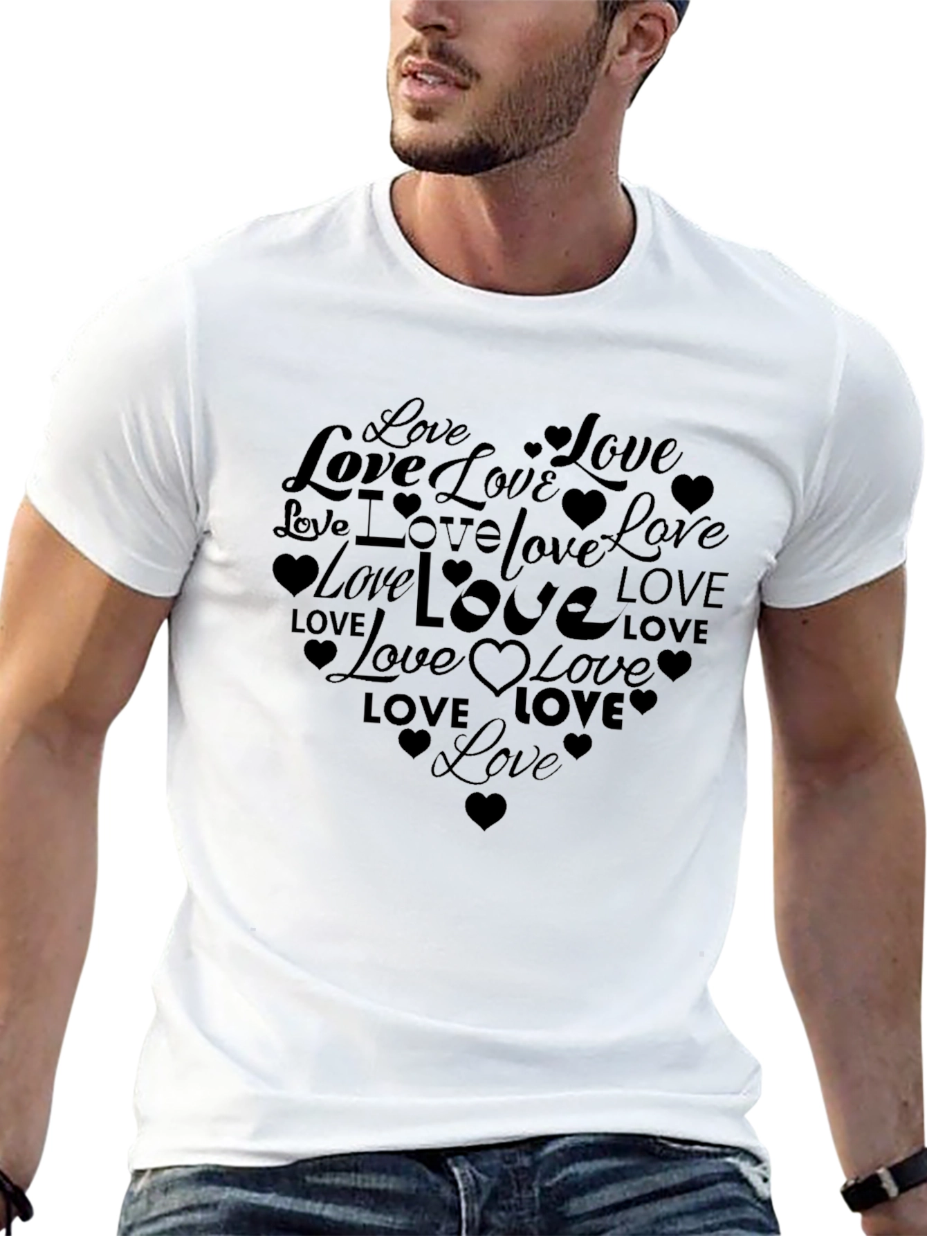 Love Heart Graphic Black T-Shirt