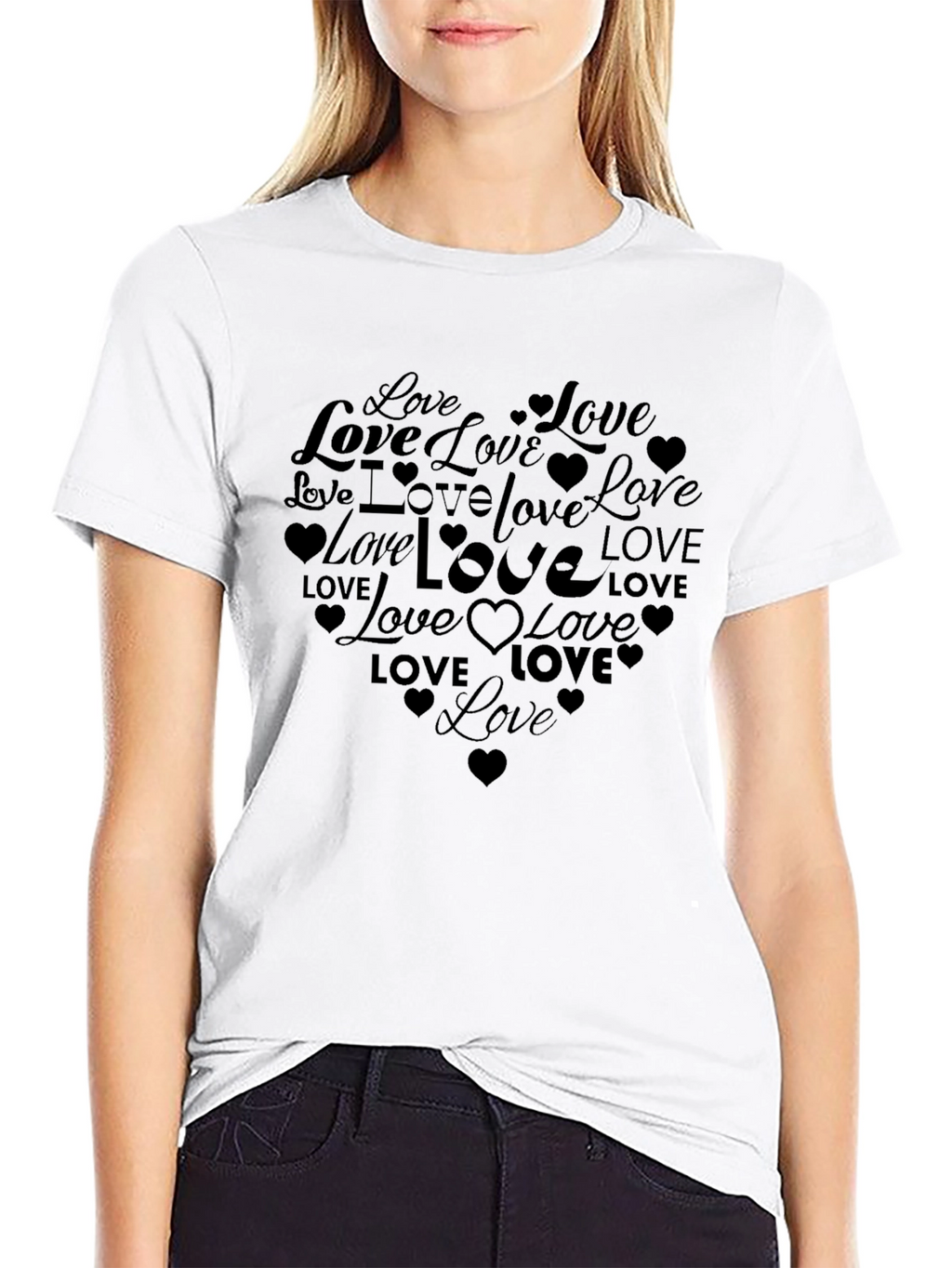 Love Heart Graphic Black T-Shirt