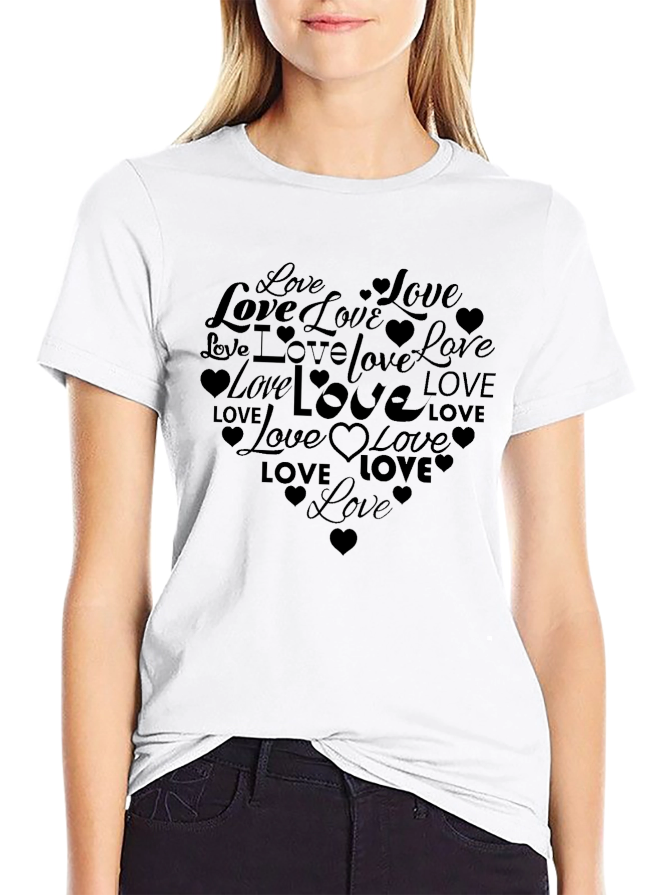 Love Heart Graphic Black T-Shirt