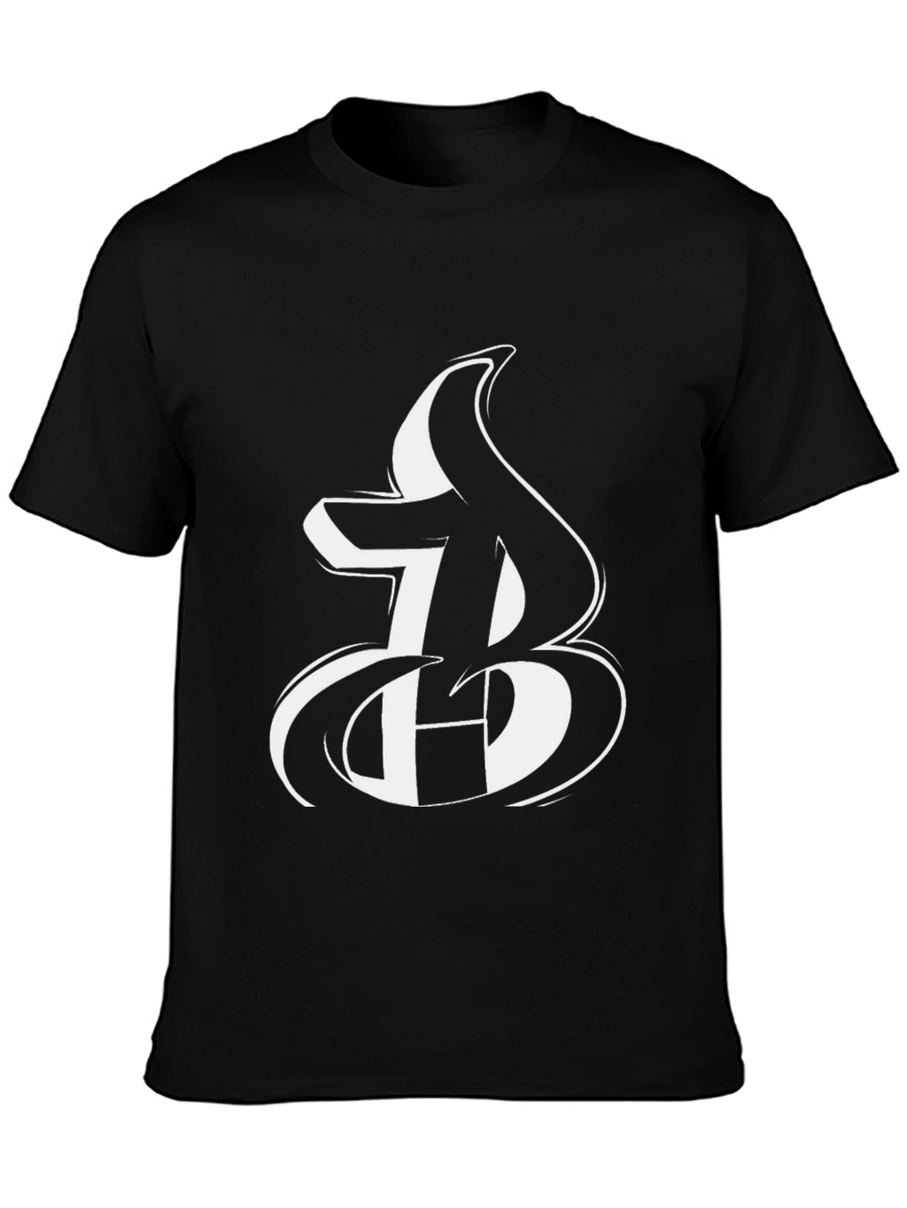 Bold Initial Graphic Tee - Black Cotton Blend T-Shirt