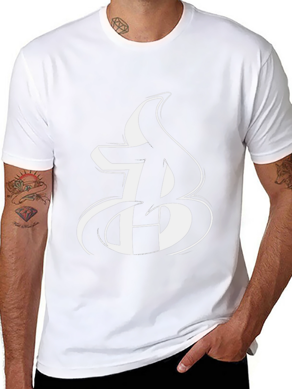Bold Initial Graphic Tee - Black Cotton Blend T-Shirt