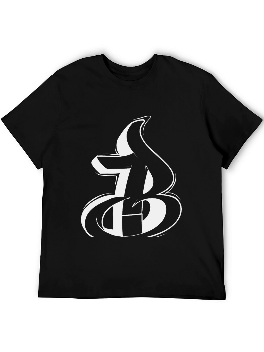Bold Initial Graphic Tee - Black Cotton Blend T-Shirt