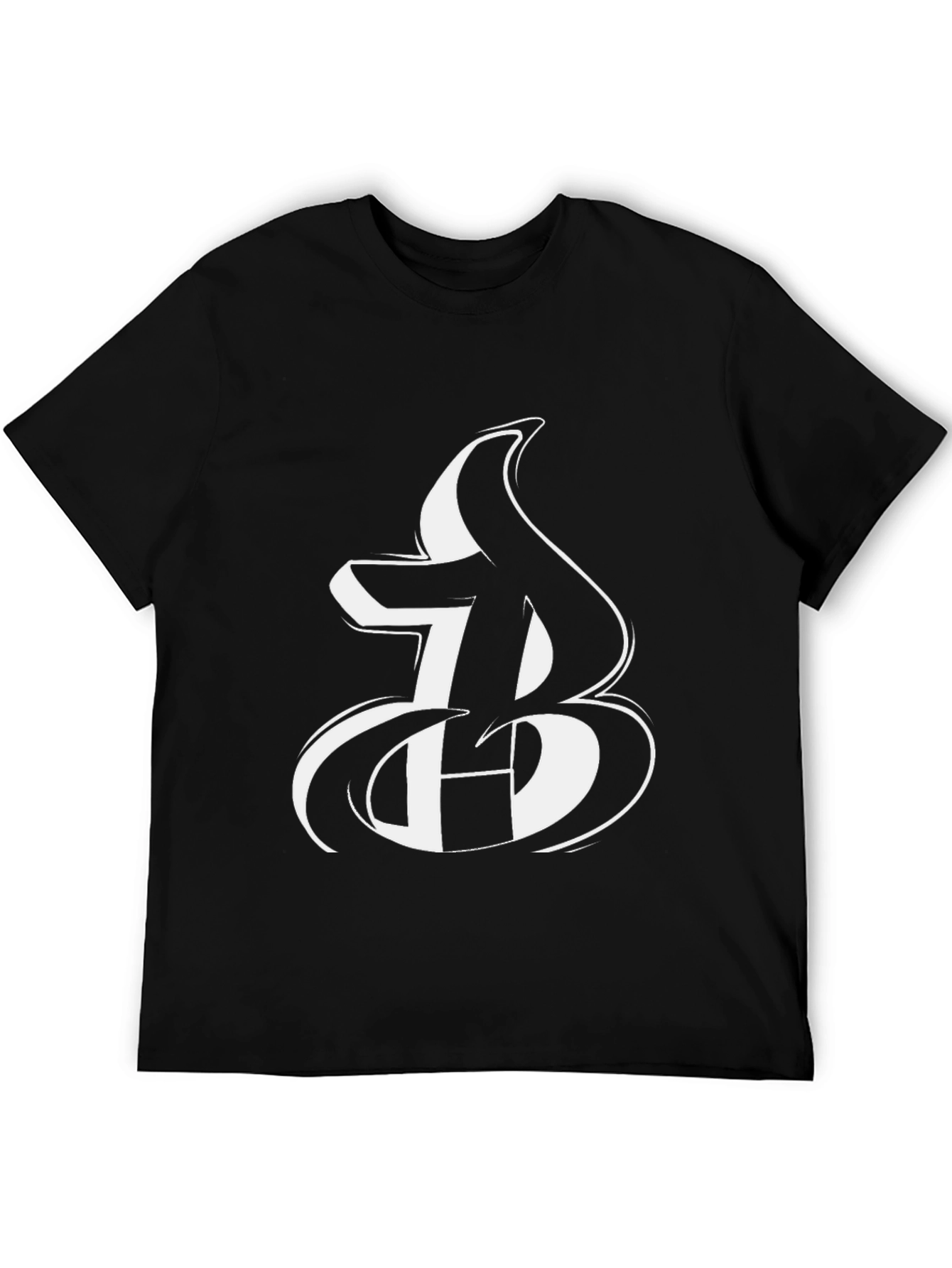 Bold Initial Graphic Tee - Black Cotton Blend T-Shirt