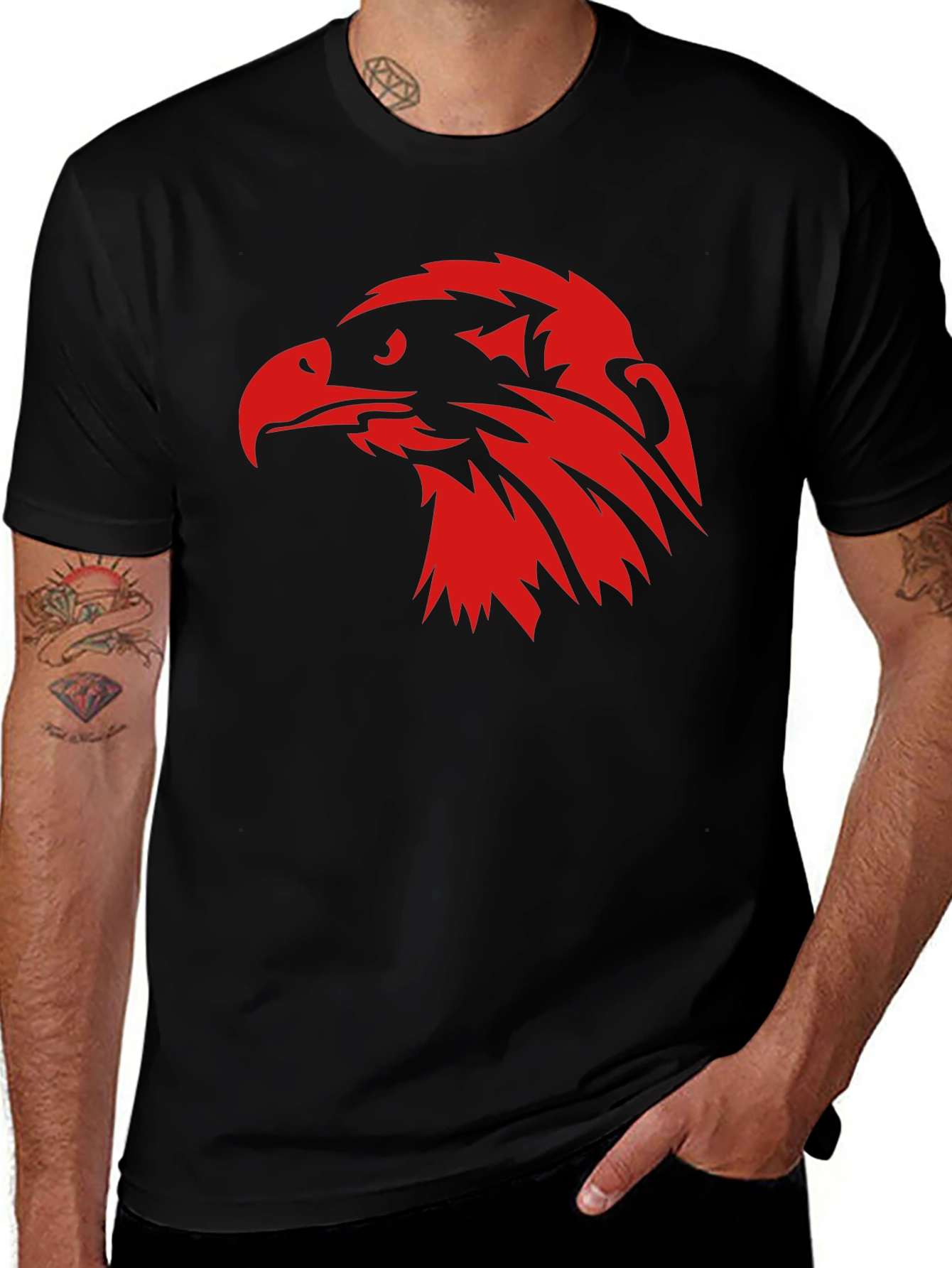 Eagle Graphic Tee - Black T-Shirt with Bold Red Eagle Design