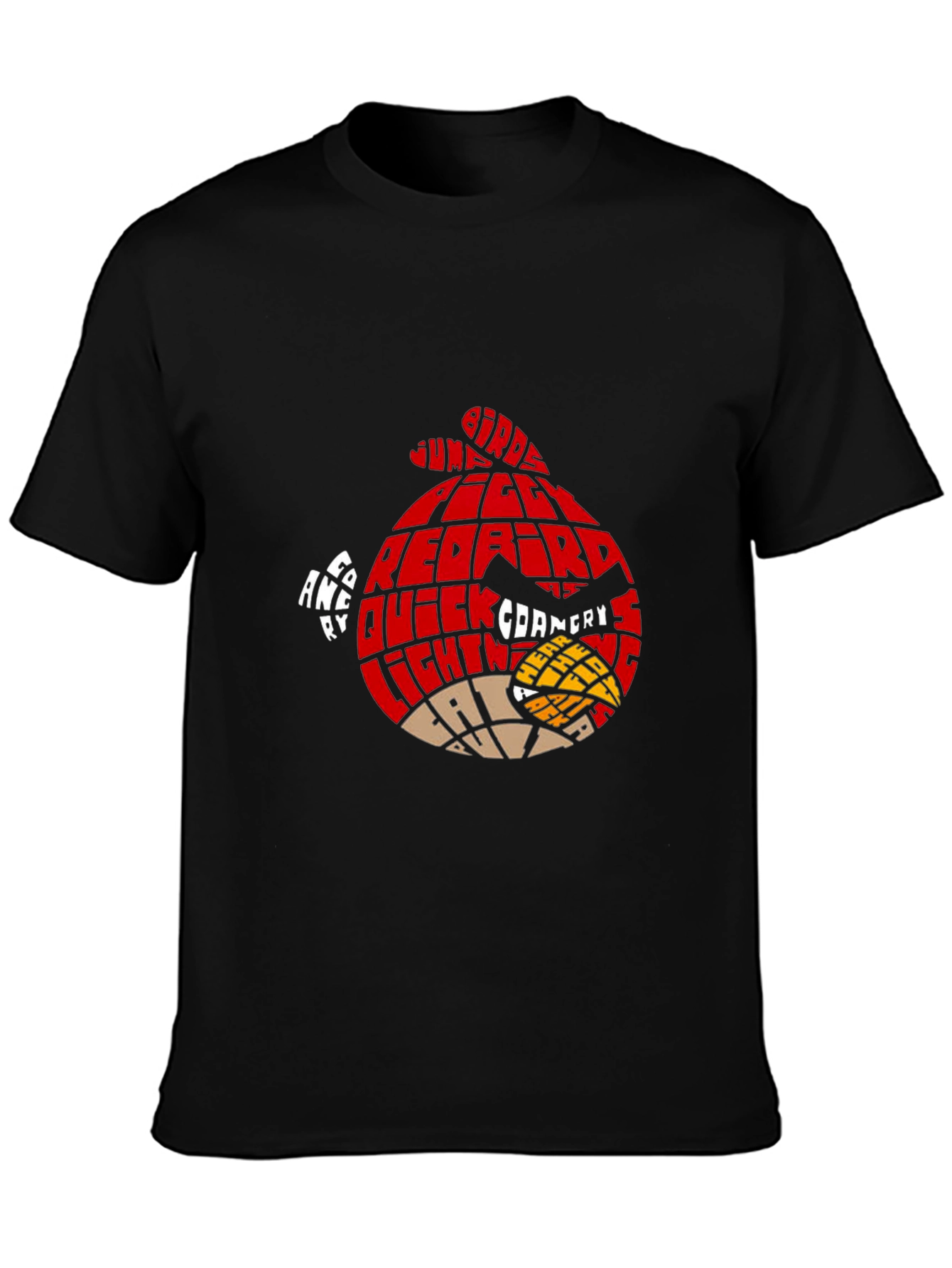 Angry Birds Red Bird Word Art T-Shirt - Black