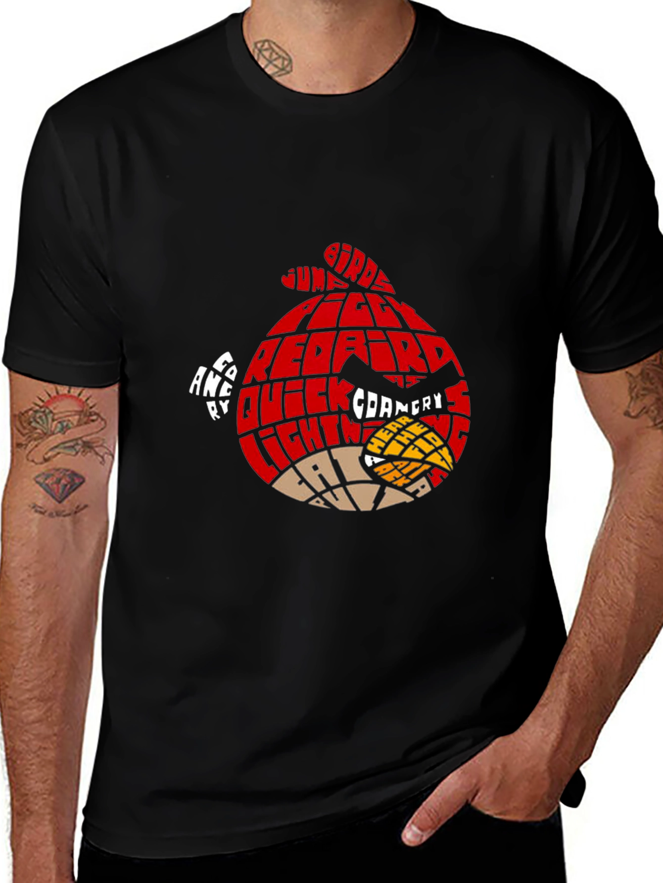Angry Birds Red Bird Word Art T-Shirt - Black