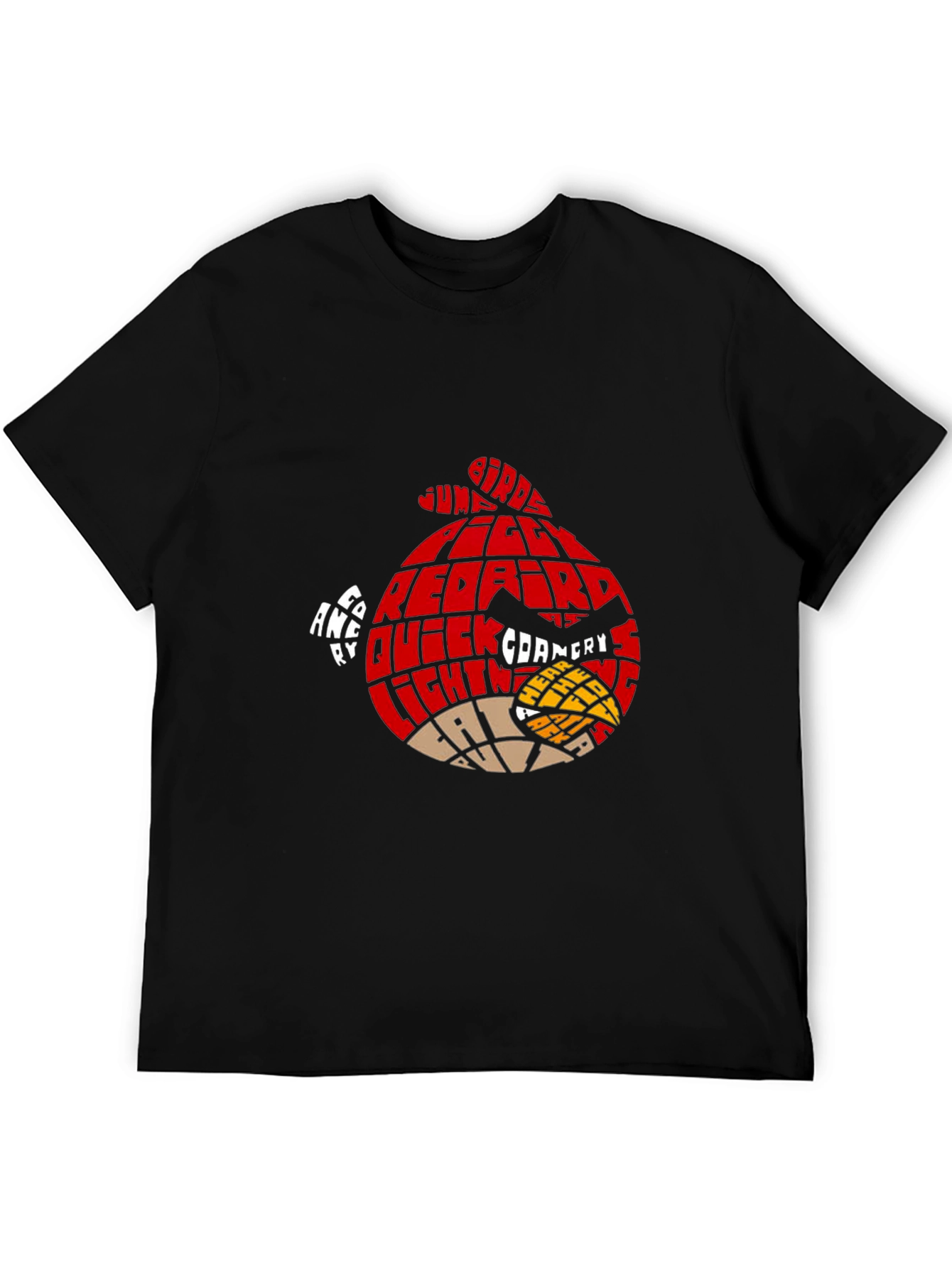 Angry Birds Red Bird Word Art T-Shirt - Black