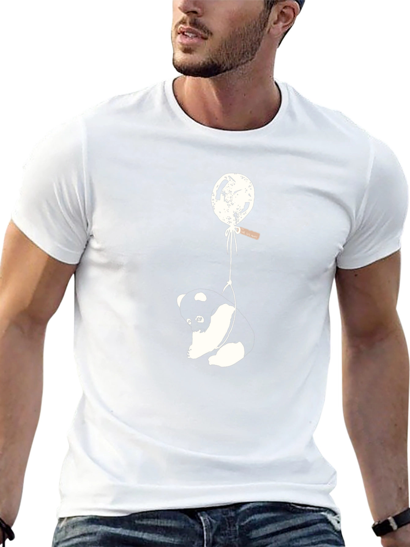 Panda Balloon Graphic Tee - Relaxed Fit Black T-Shirt