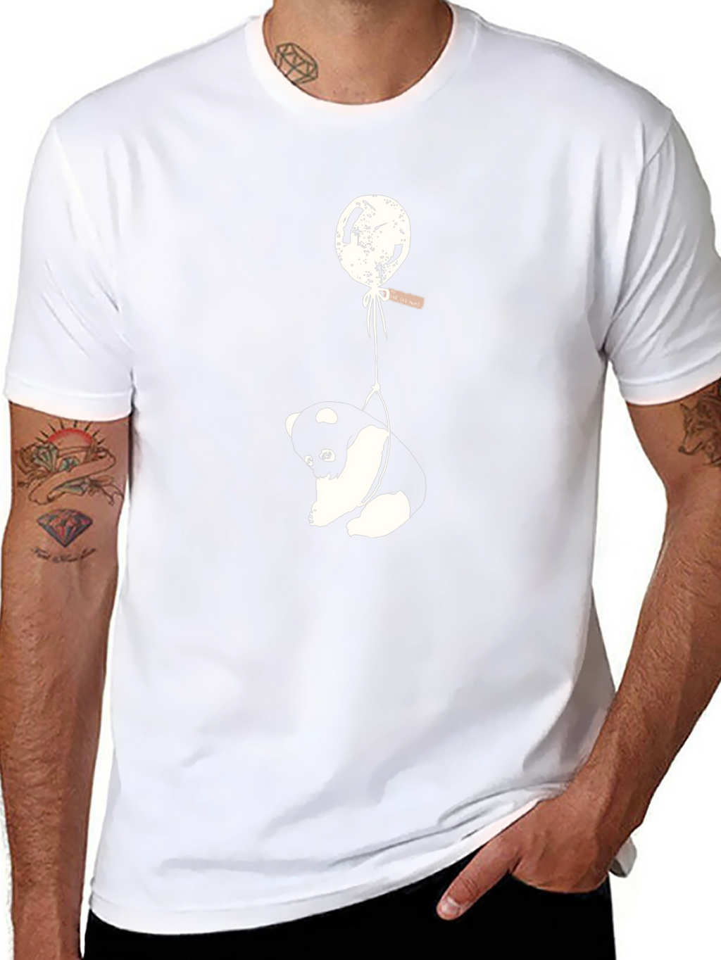 Panda Balloon Graphic Tee - Relaxed Fit Black T-Shirt