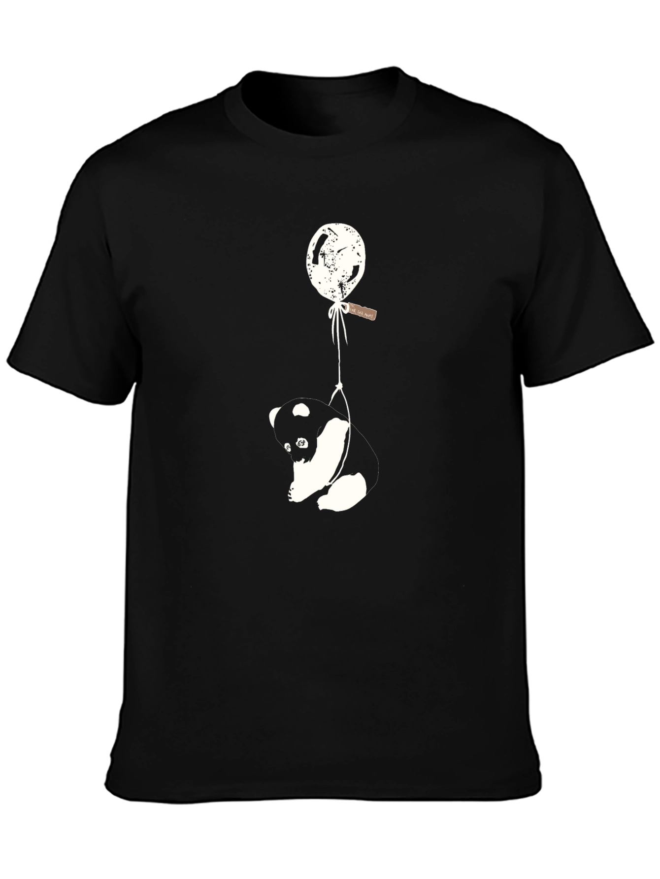 Panda Balloon Graphic Tee - Relaxed Fit Black T-Shirt
