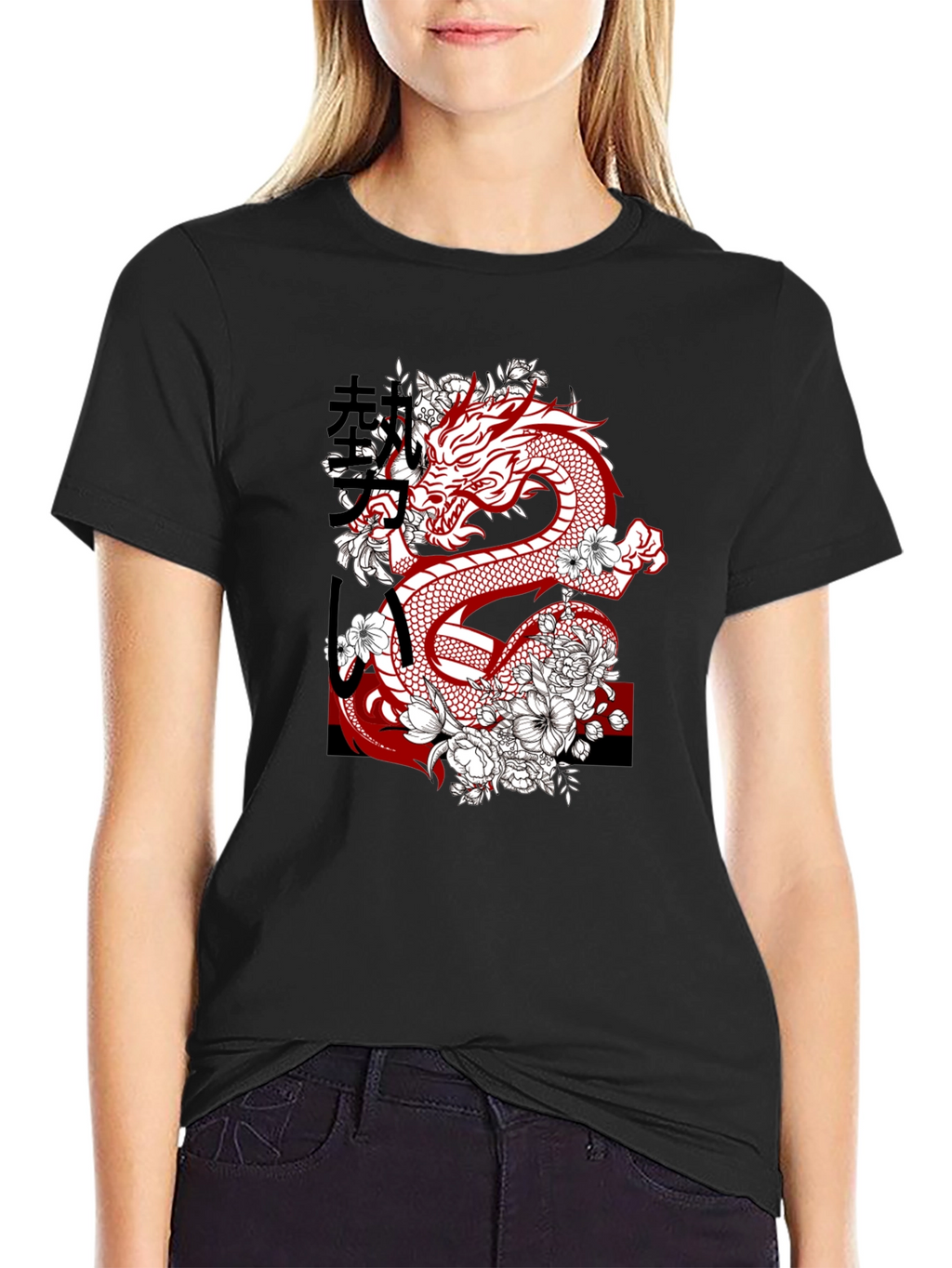 Dragon & Floral Graphic Print Mens Tee