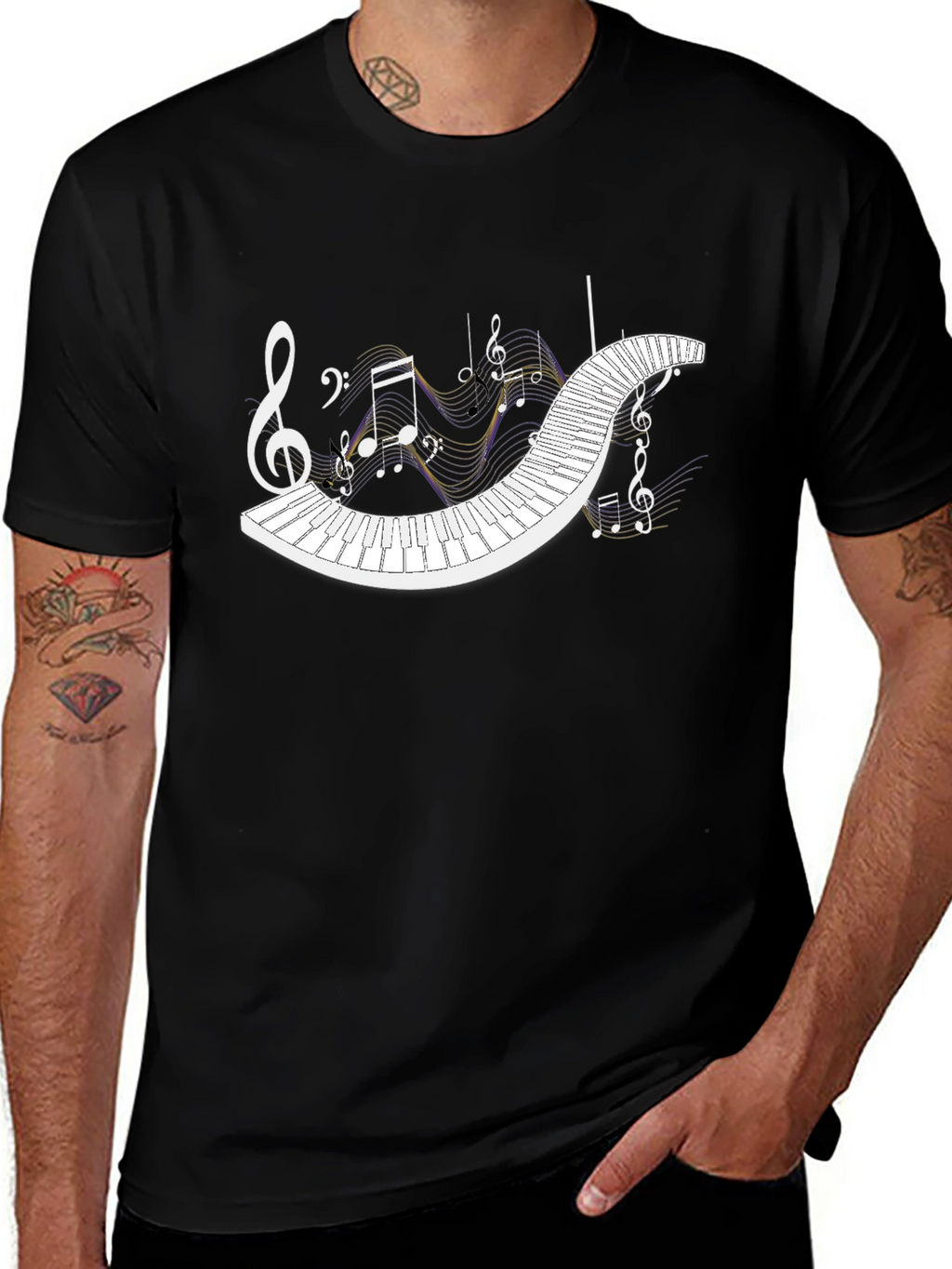 Musical Keyboard Notes T-Shirt - Black