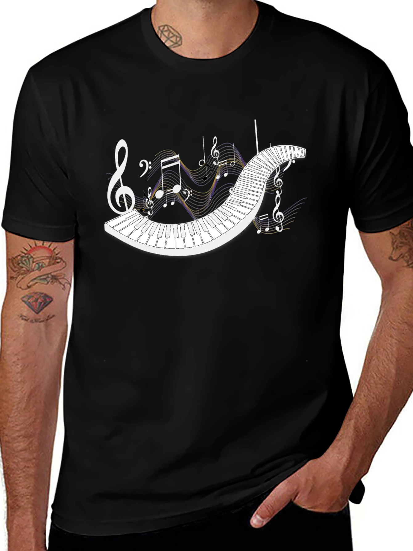 Musical Keyboard Notes T-Shirt - Black