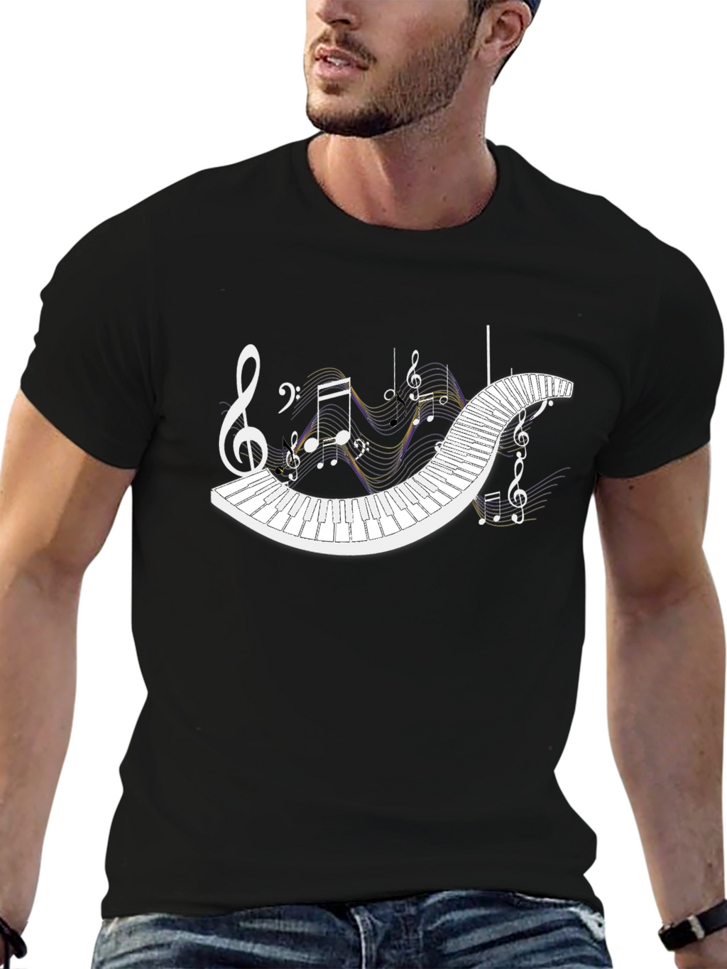 Musical Keyboard Notes T-Shirt - Black