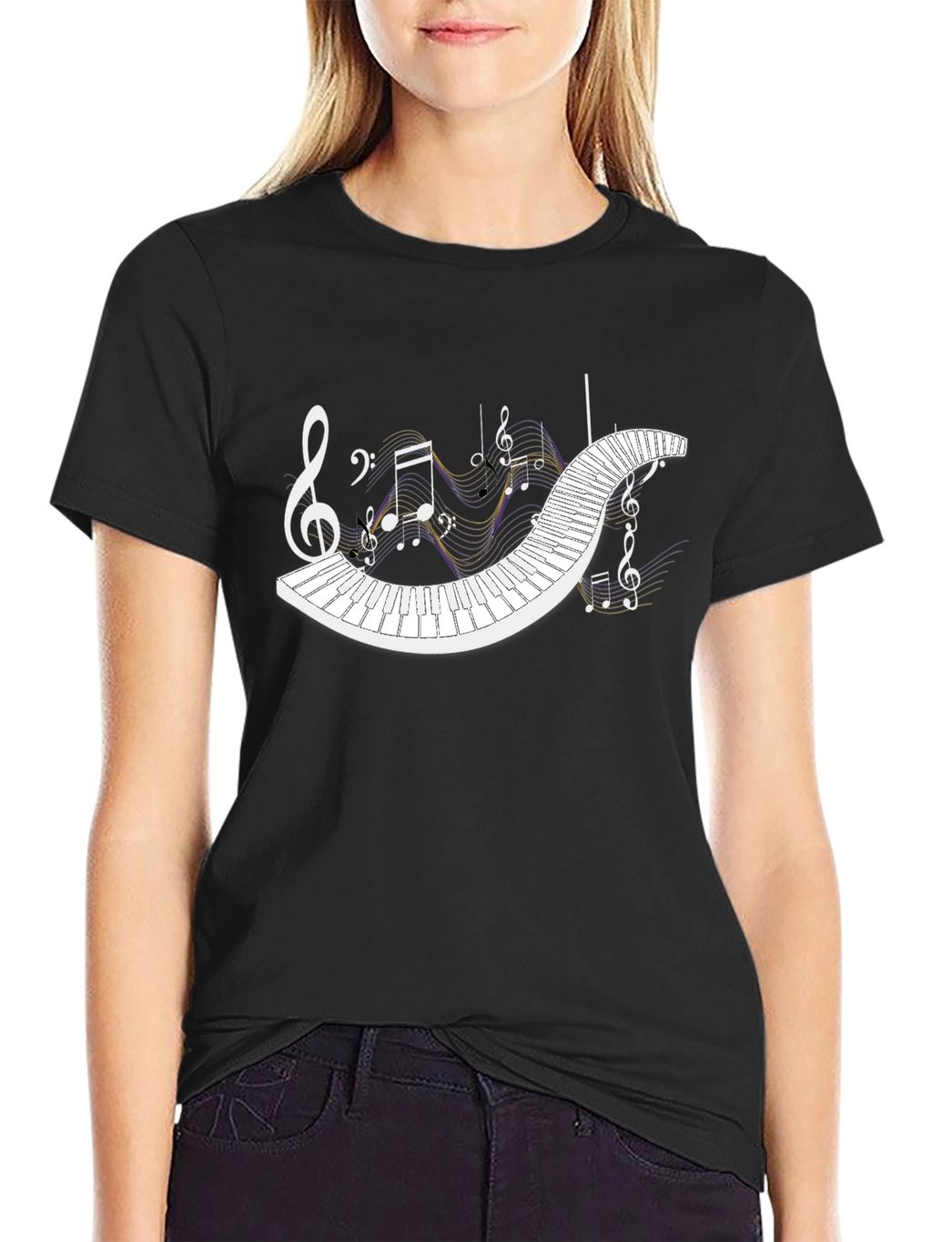Musical Keyboard Notes T-Shirt - Black
