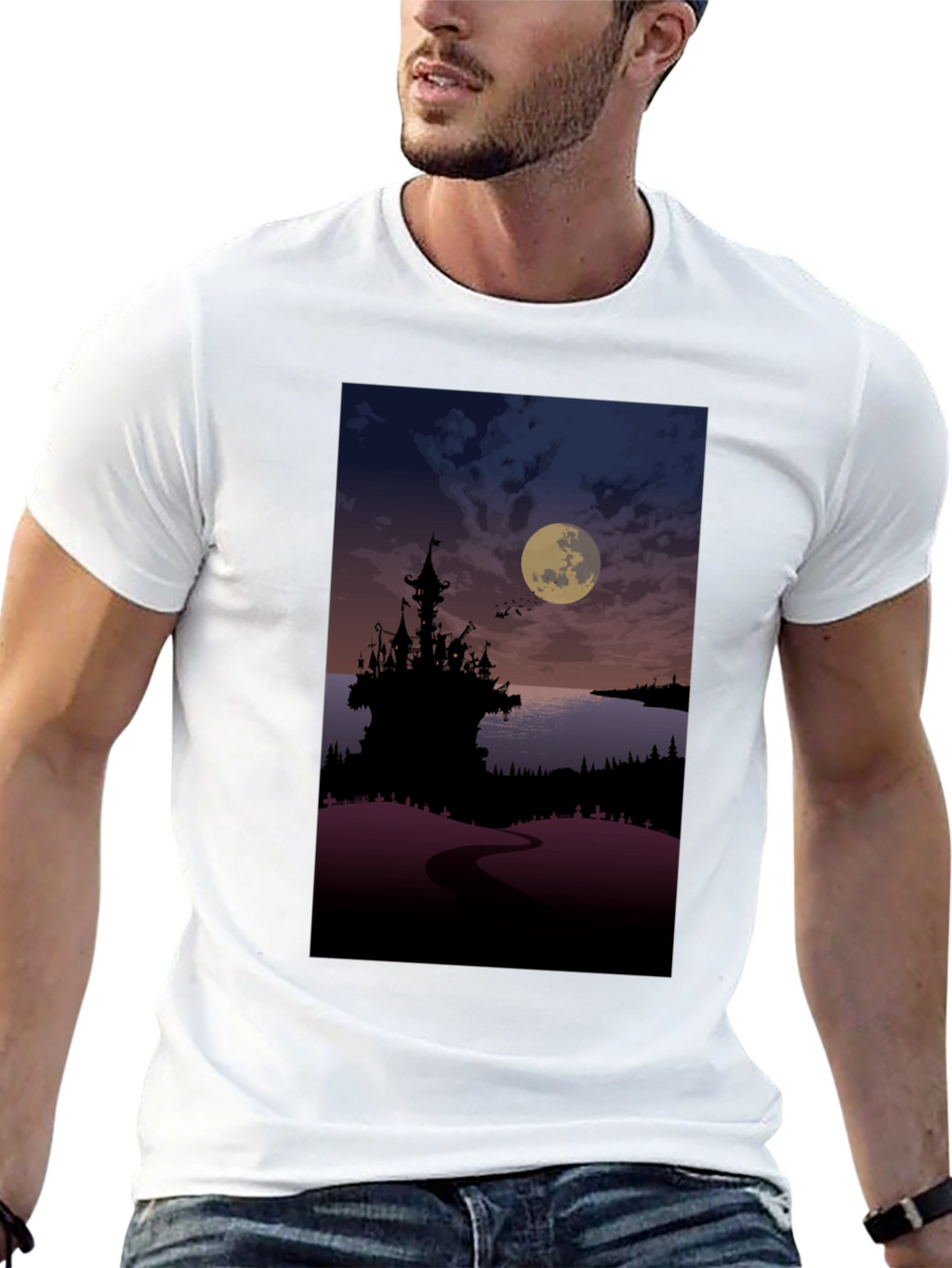 Moonlit Castle Graphic Tee - Gothic Style T-Shirt