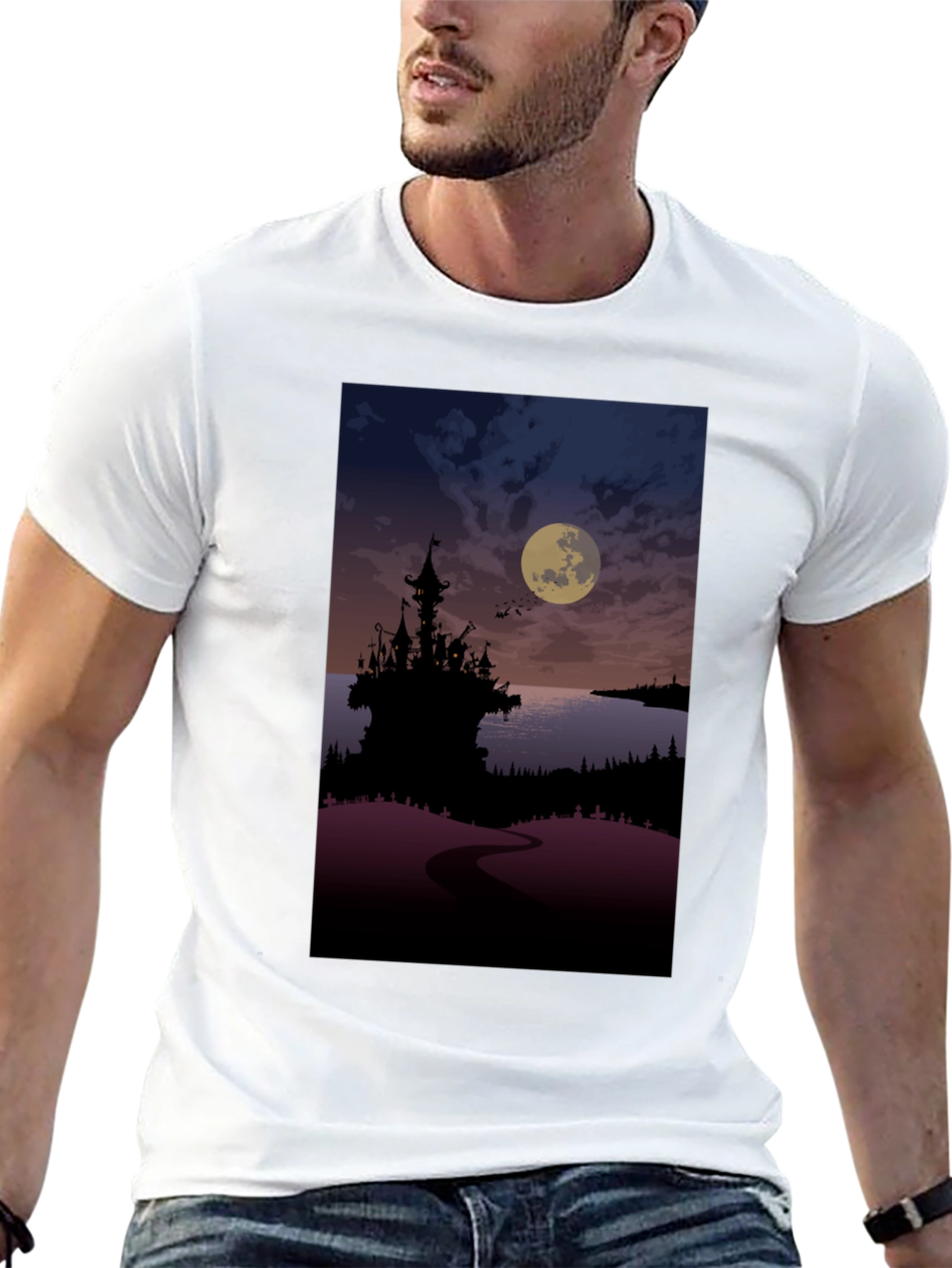 Moonlit Castle Graphic Tee - Gothic Style T-Shirt