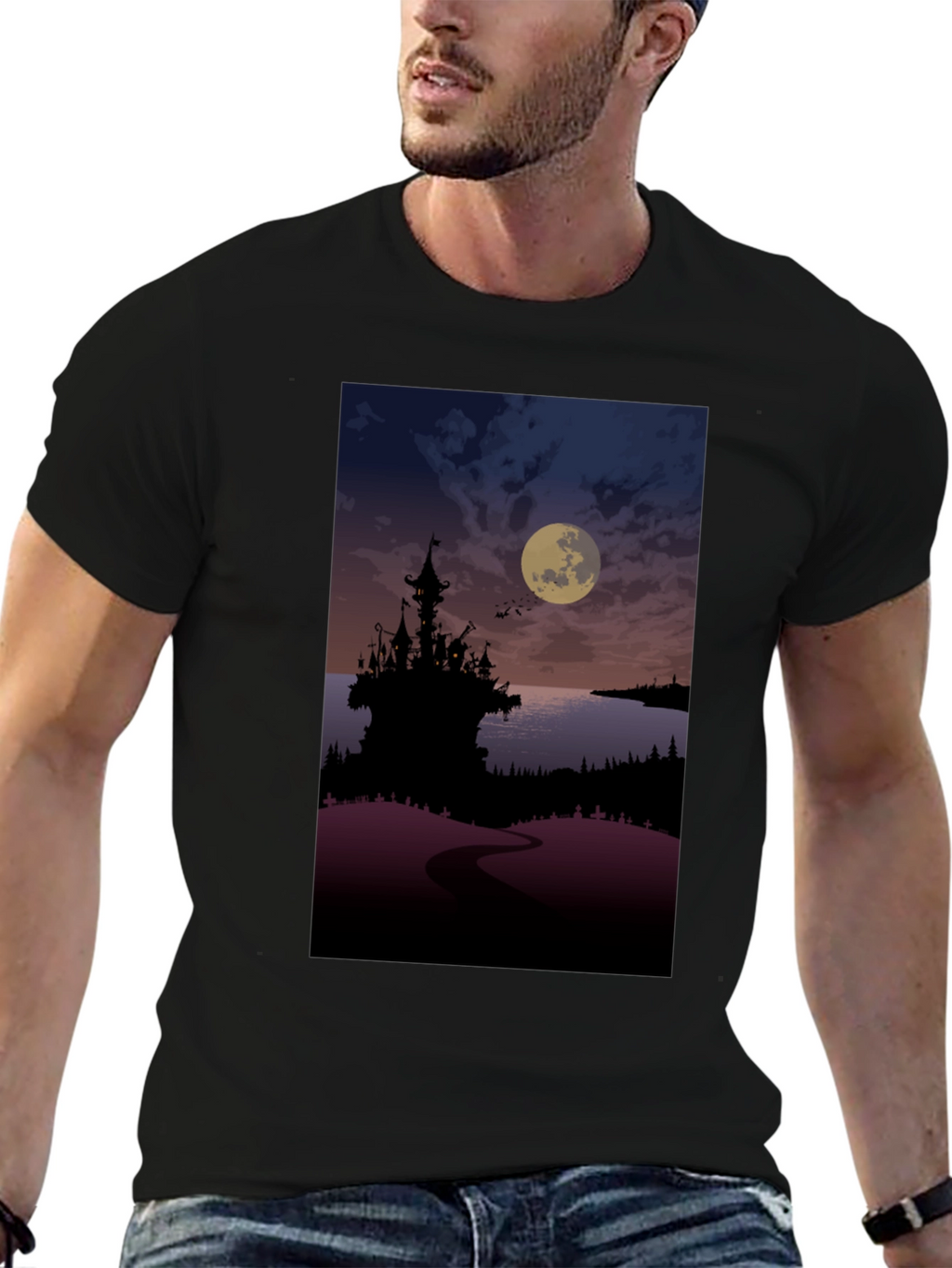 Moonlit Castle Graphic Tee - Gothic Style T-Shirt