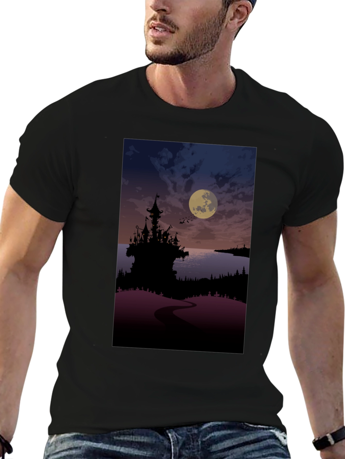 Moonlit Castle Graphic Tee - Gothic Style T-Shirt