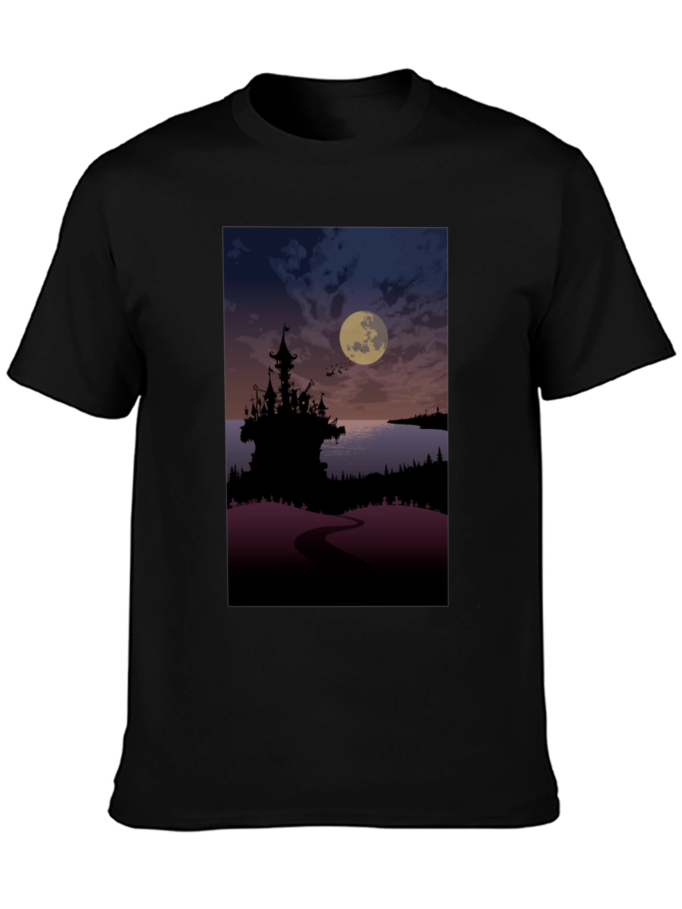 Moonlit Castle Graphic Tee - Gothic Style T-Shirt