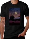 Moonlit Castle Graphic Tee - Gothic Style T-Shirt