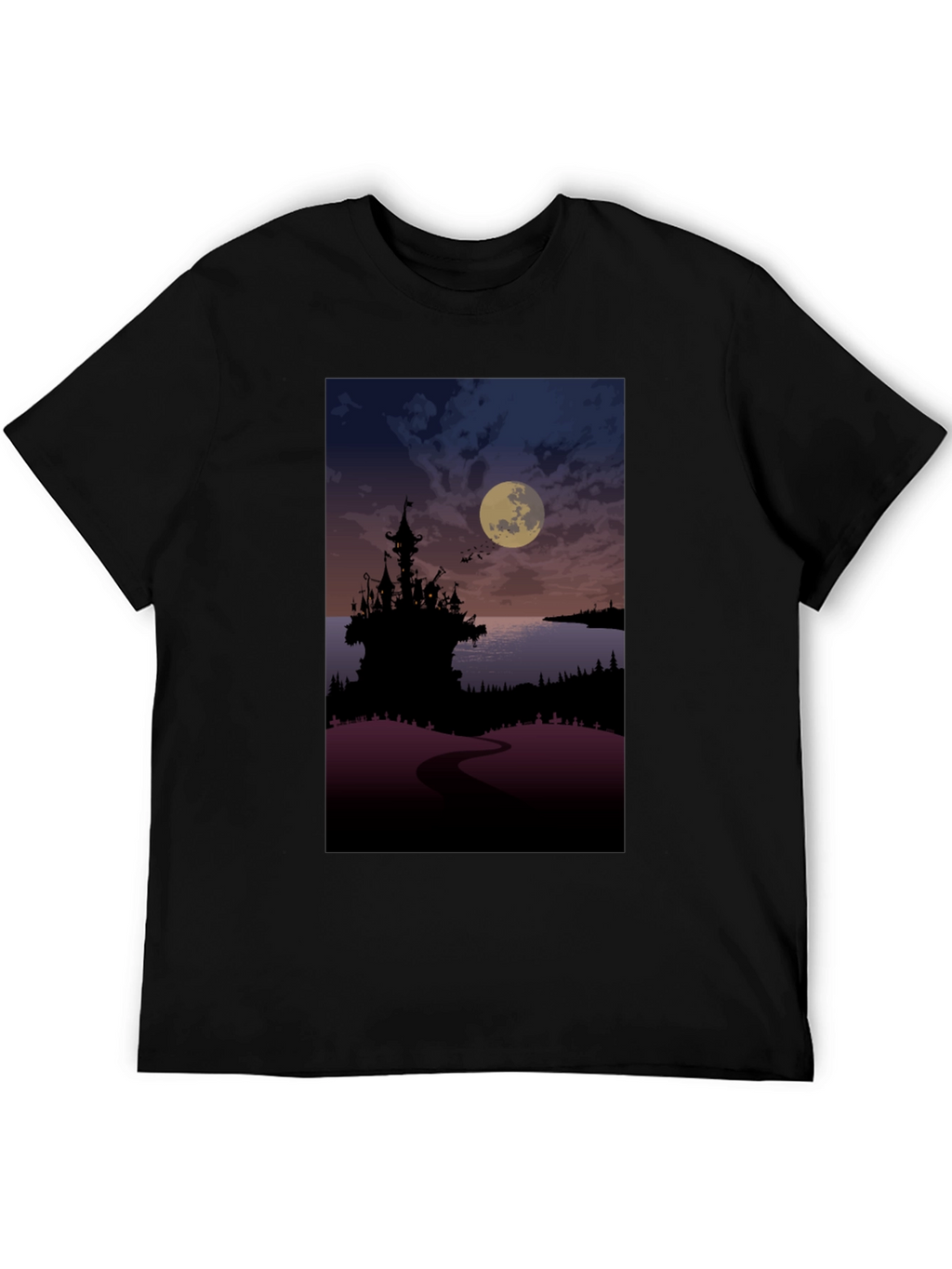 Moonlit Castle Graphic Tee - Gothic Style T-Shirt