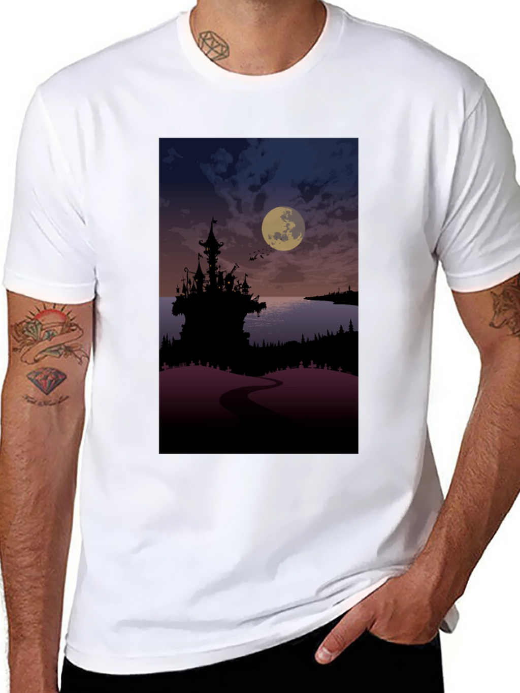 Moonlit Castle Graphic Tee - Gothic Style T-Shirt
