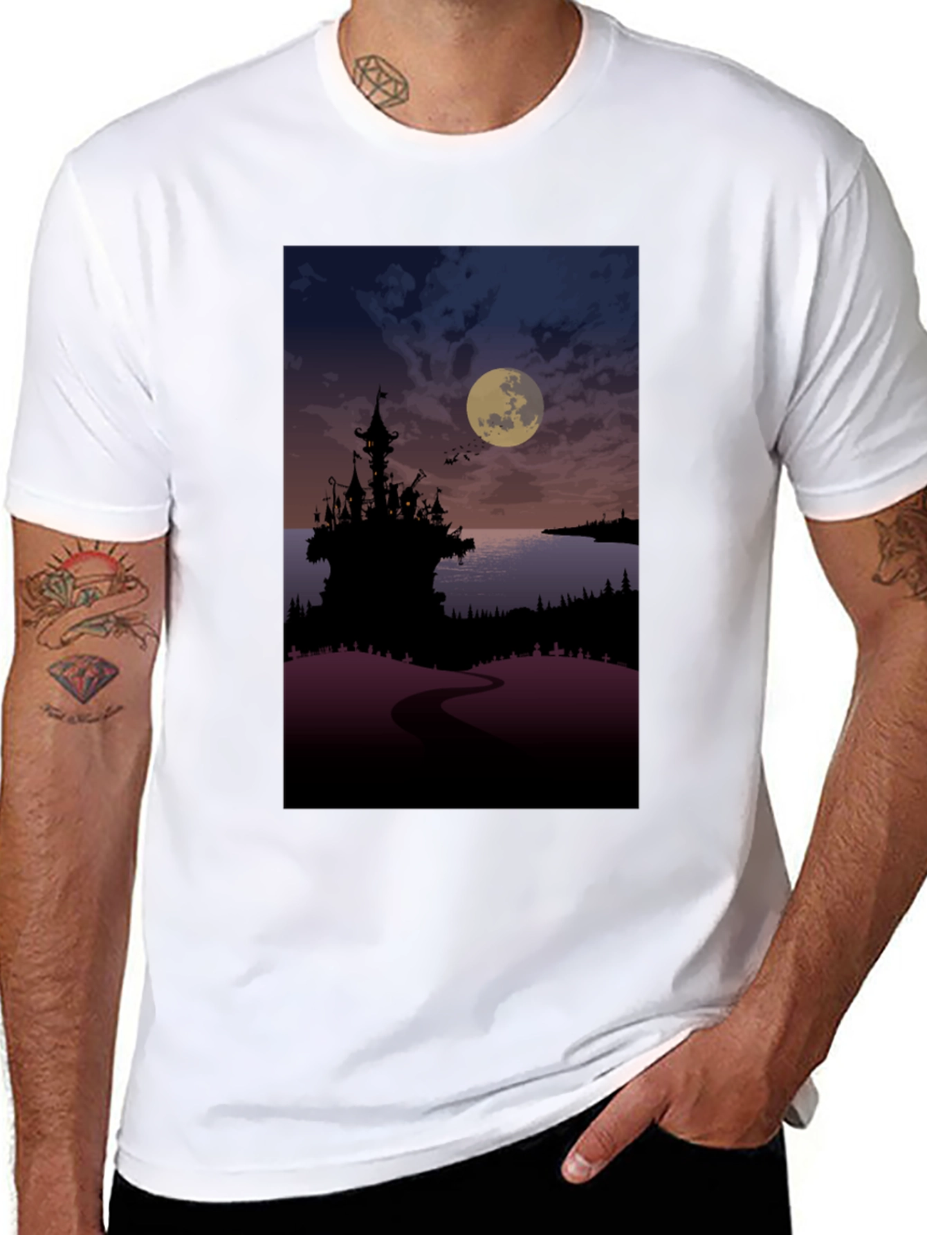 Moonlit Castle Graphic Tee - Gothic Style T-Shirt
