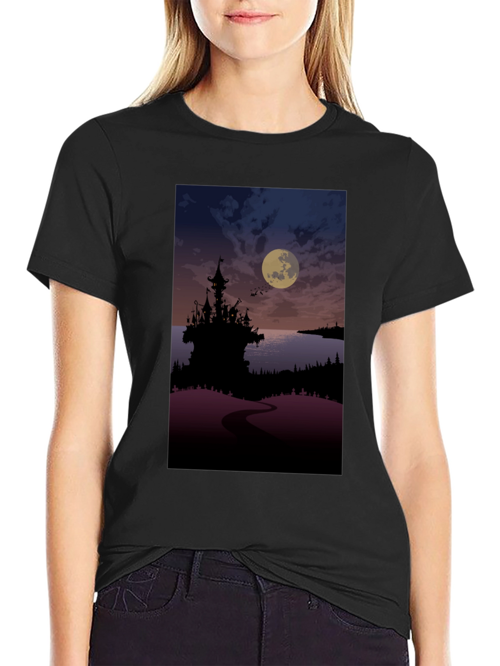 Moonlit Castle Graphic Tee - Gothic Style T-Shirt