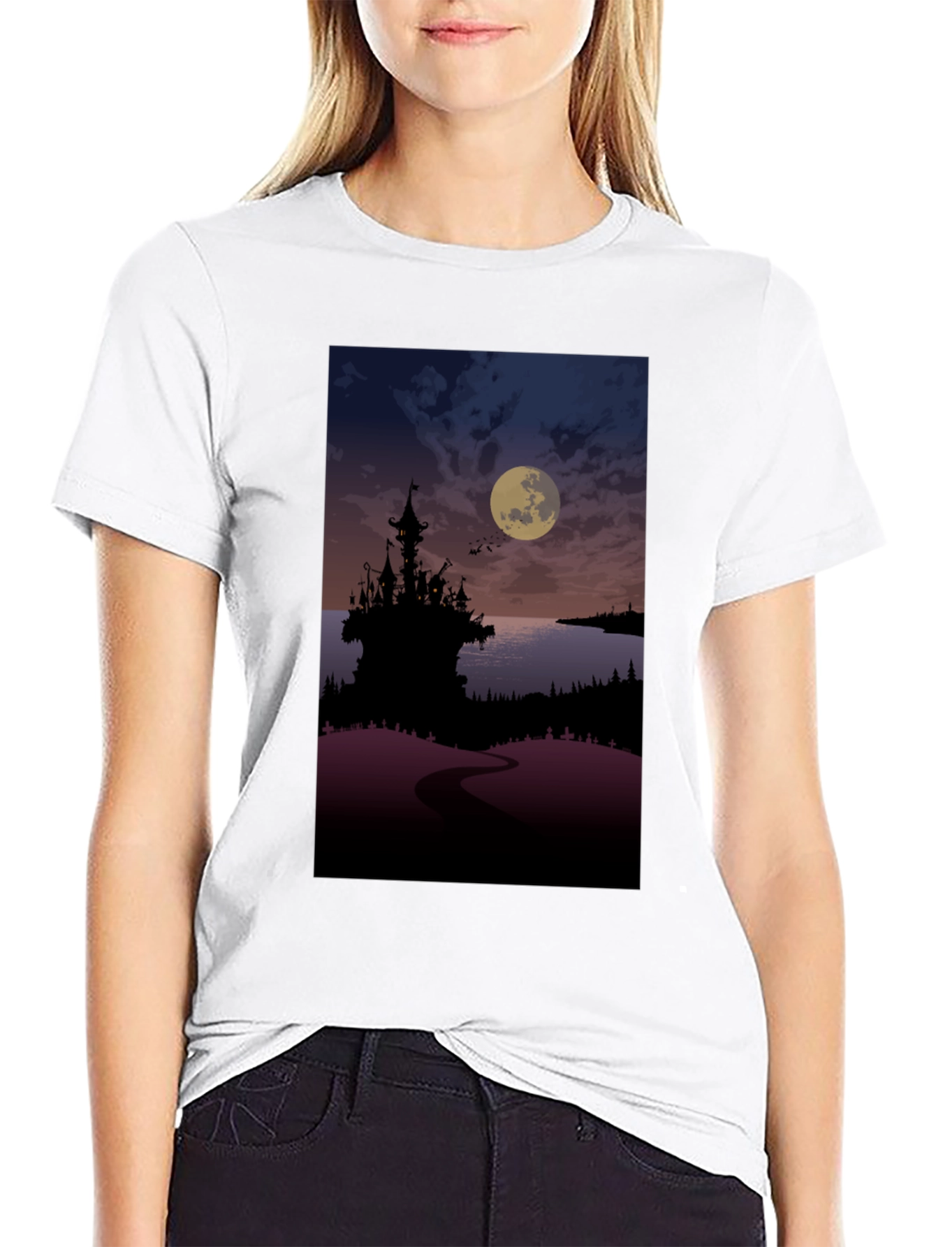 Moonlit Castle Graphic Tee - Gothic Style T-Shirt